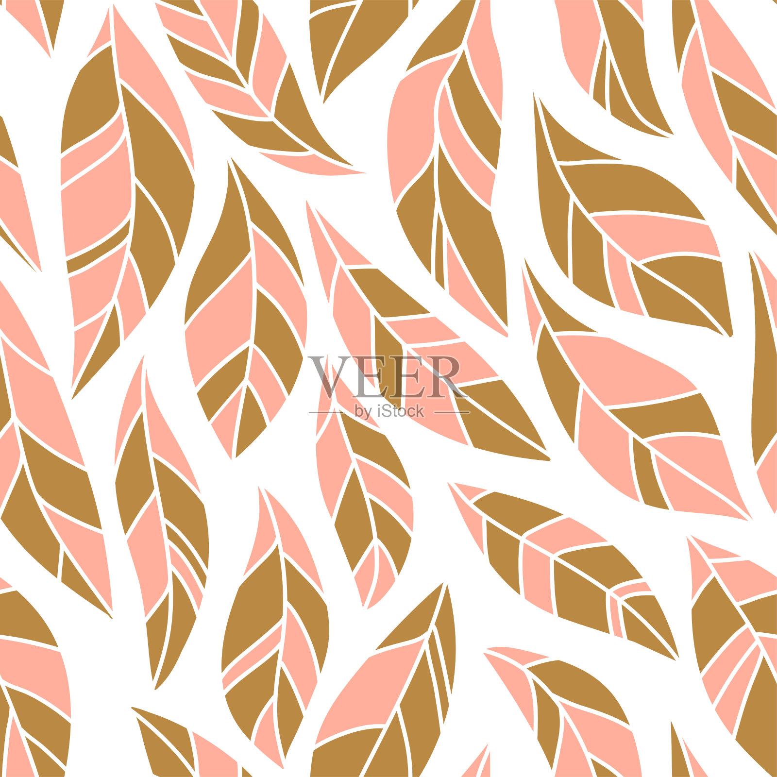 可爱的抽象树叶在粉红色和金色的白色背景。矢量简单的无缝图案织物或墙纸设计。插画图片素材