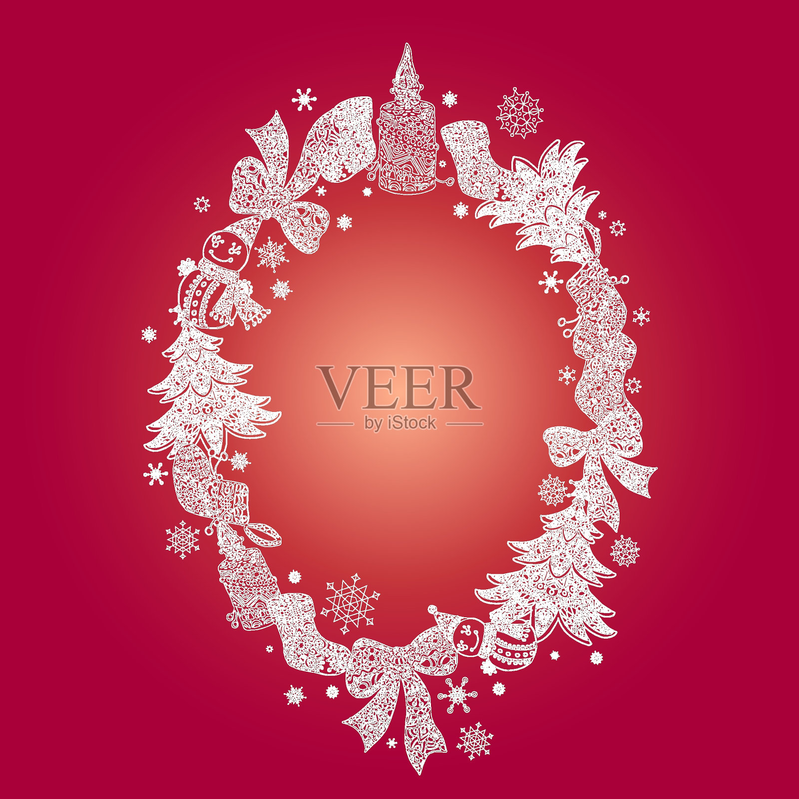 椭圆框架与装饰小雕像插画图片素材