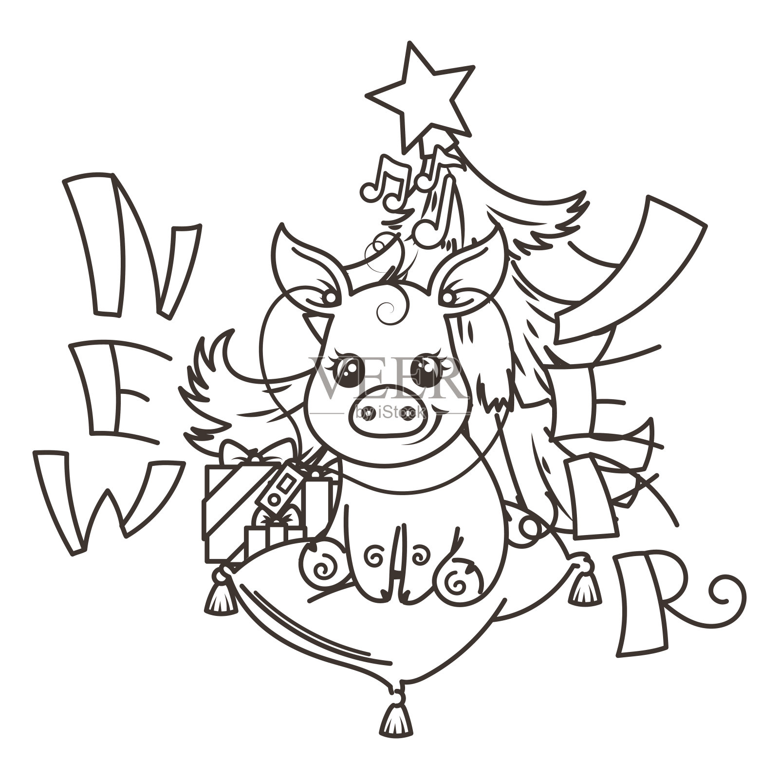 2019年卡通小猪新年贺卡小节日的象征。插画图片素材