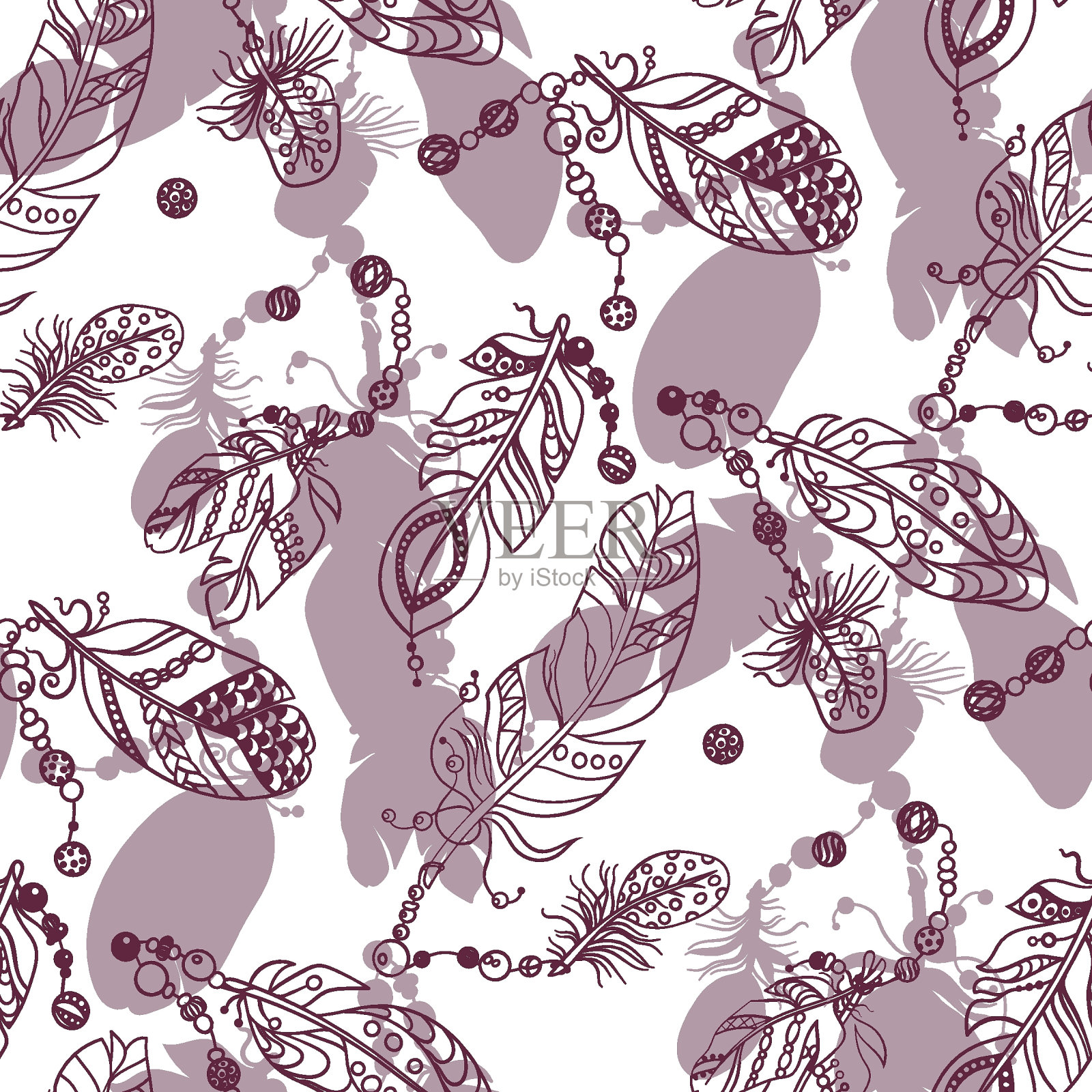 无Samless模式与颜色深红色图形羽毛与粉红色阴影矢量装饰插画图片素材