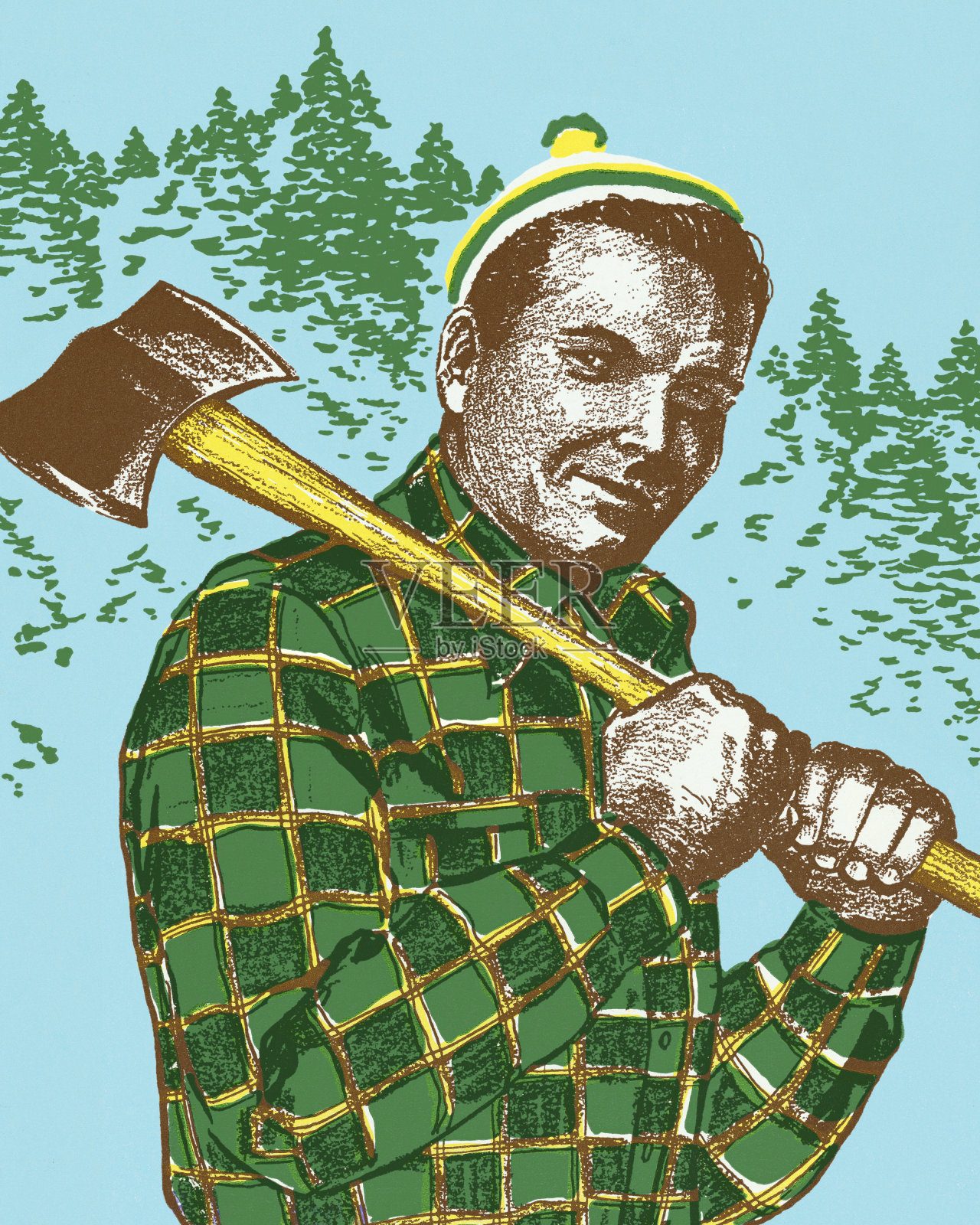 拿着斧头的伐木工插画图片素材