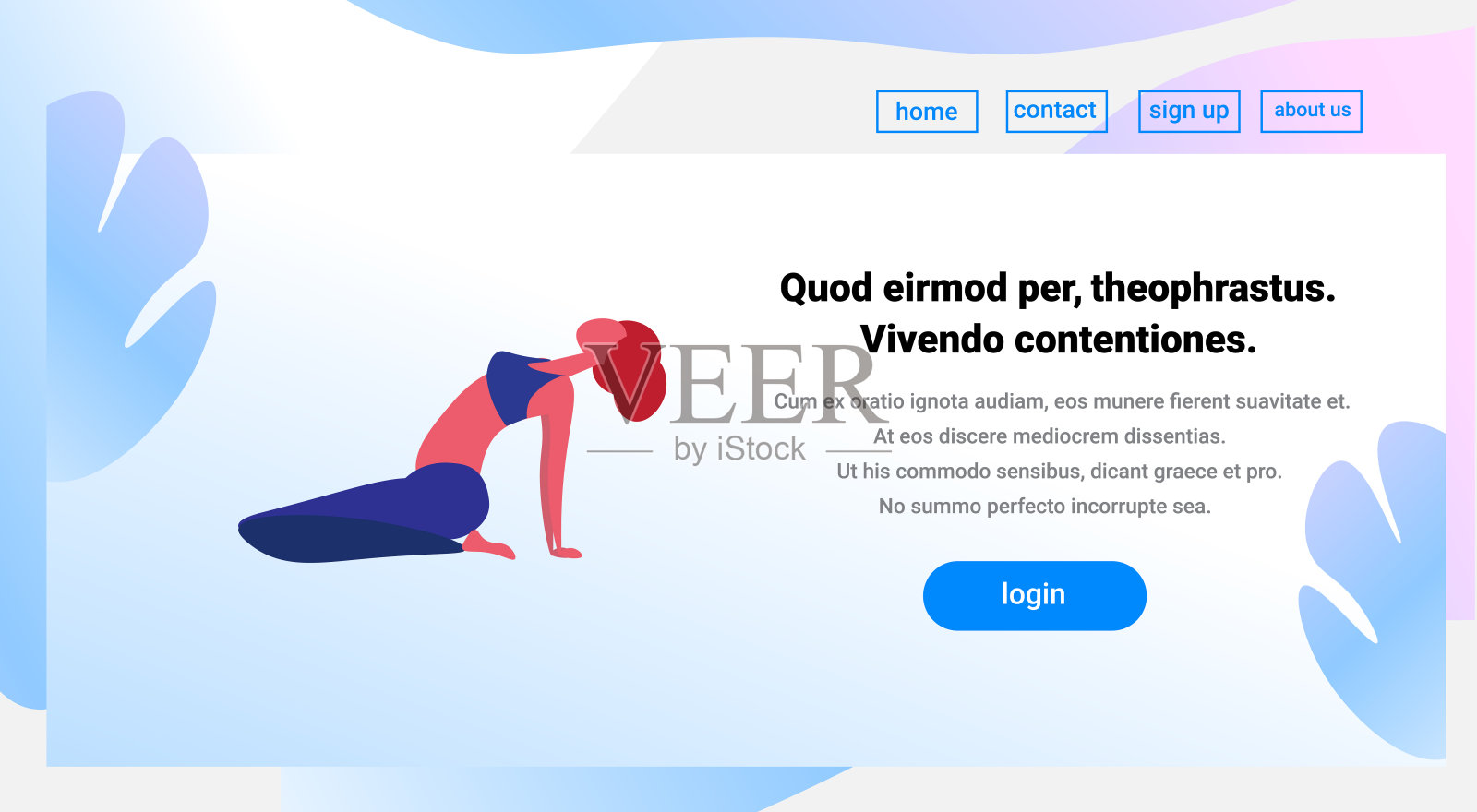 女性做瑜伽练习卡通人物运动女性活动孤立健康的生活方式概念全长平水平复制空间插画图片素材