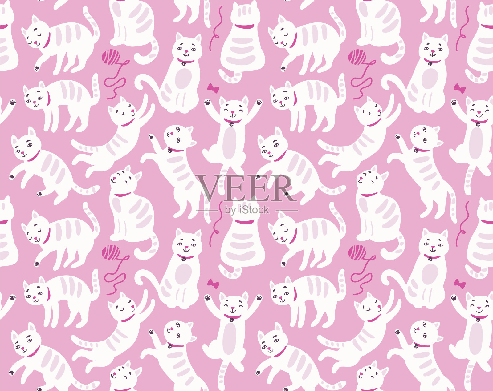 无缝图案与可爱的猫插画图片素材