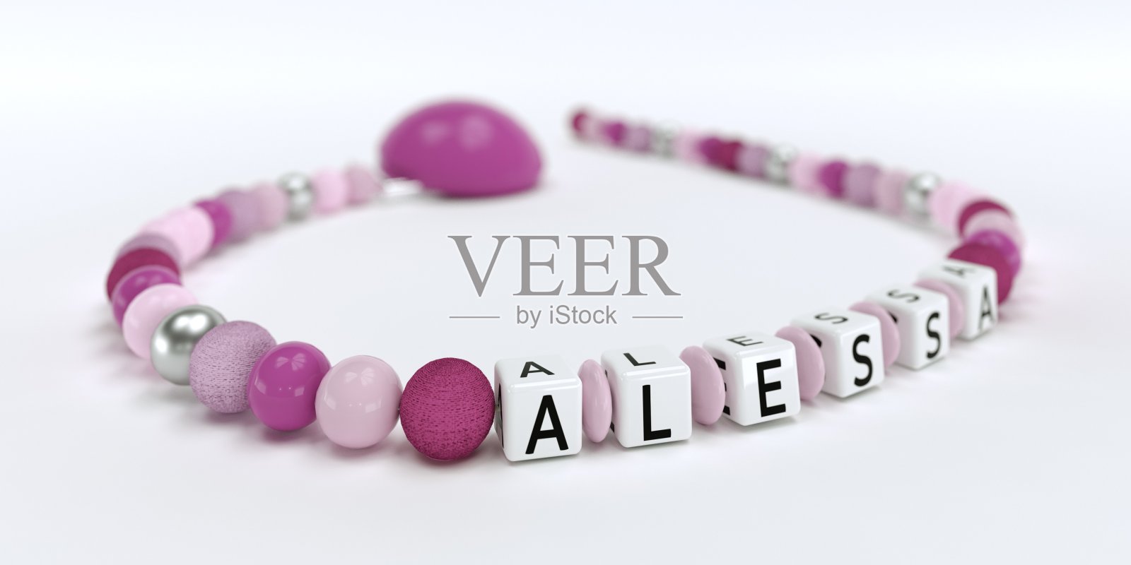 一个叫阿勒斯的女孩用的粉色奶嘴连锁店照片摄影图片