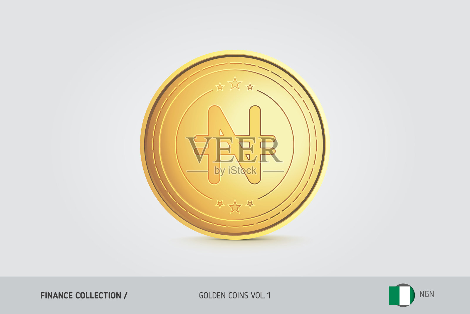 金币。逼真的黄金尼日利亚奈拉硬币。背景上的孤立对象。财务概念的网站，网页设计，移动应用程序，信息图表。插画图片素材