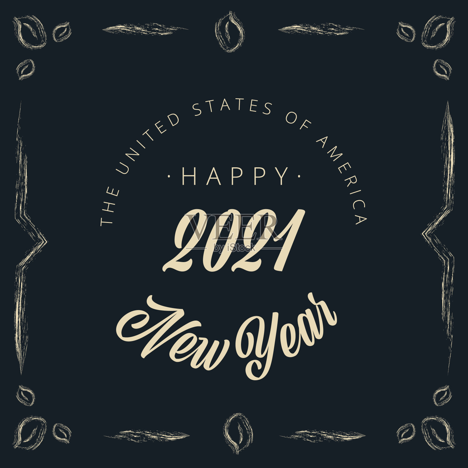 2021年新年快乐复古小插图横幅-矢量插画图片素材