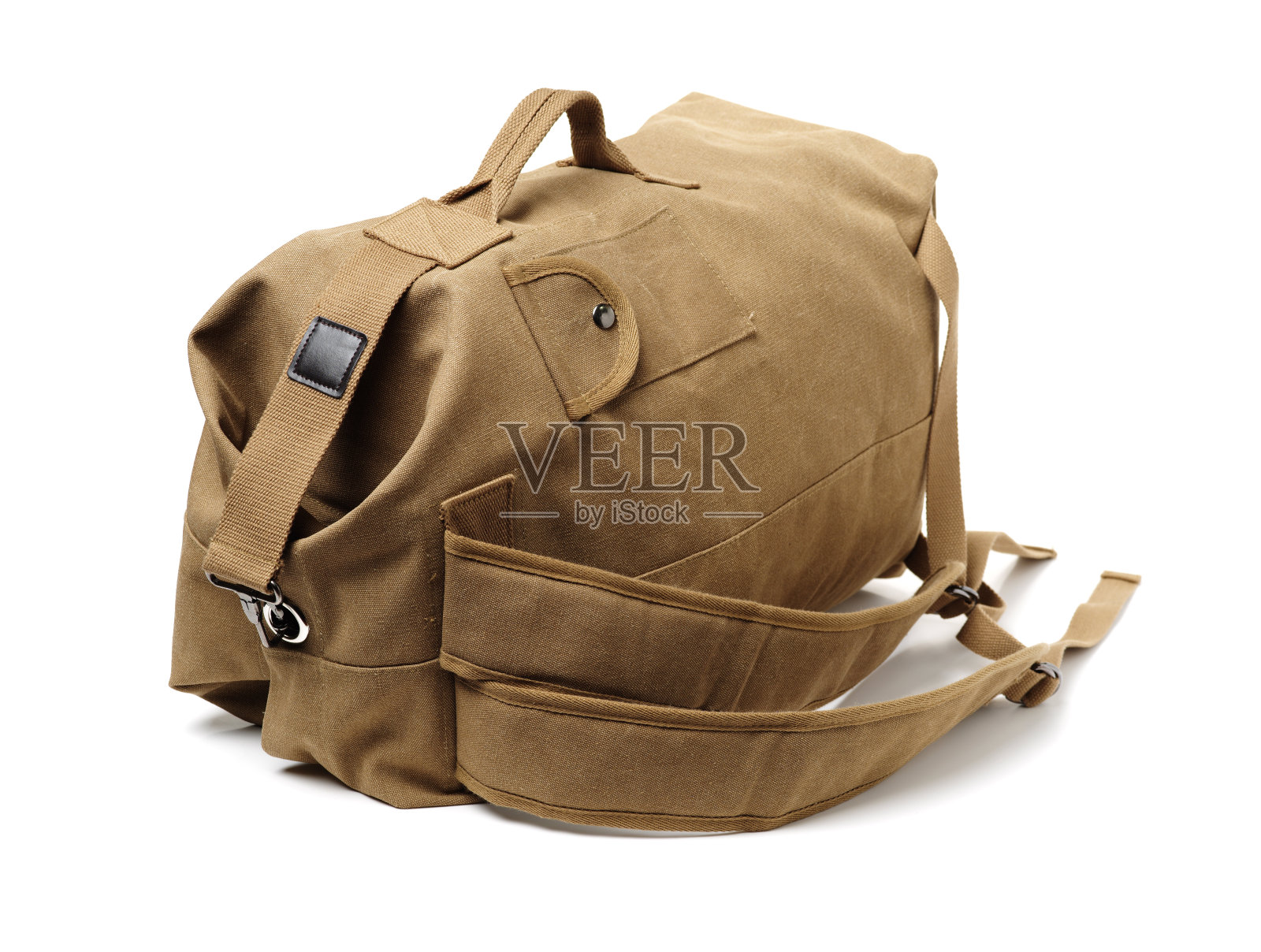 背包从颜色卡其布在白色的背景照片摄影图片