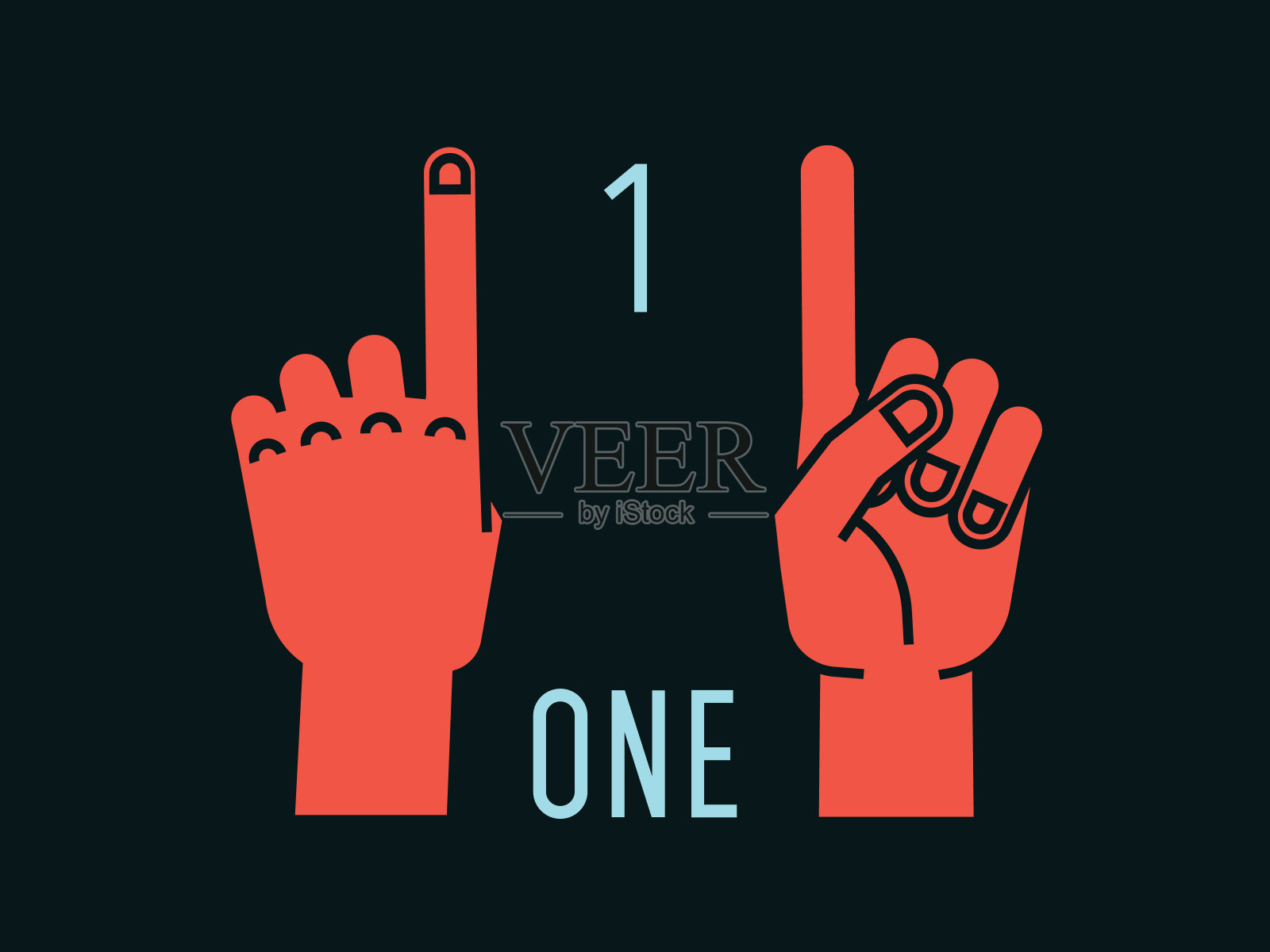 依靠手指。第一。姿态。程式化的手与索引向上。向量。插画图片素材