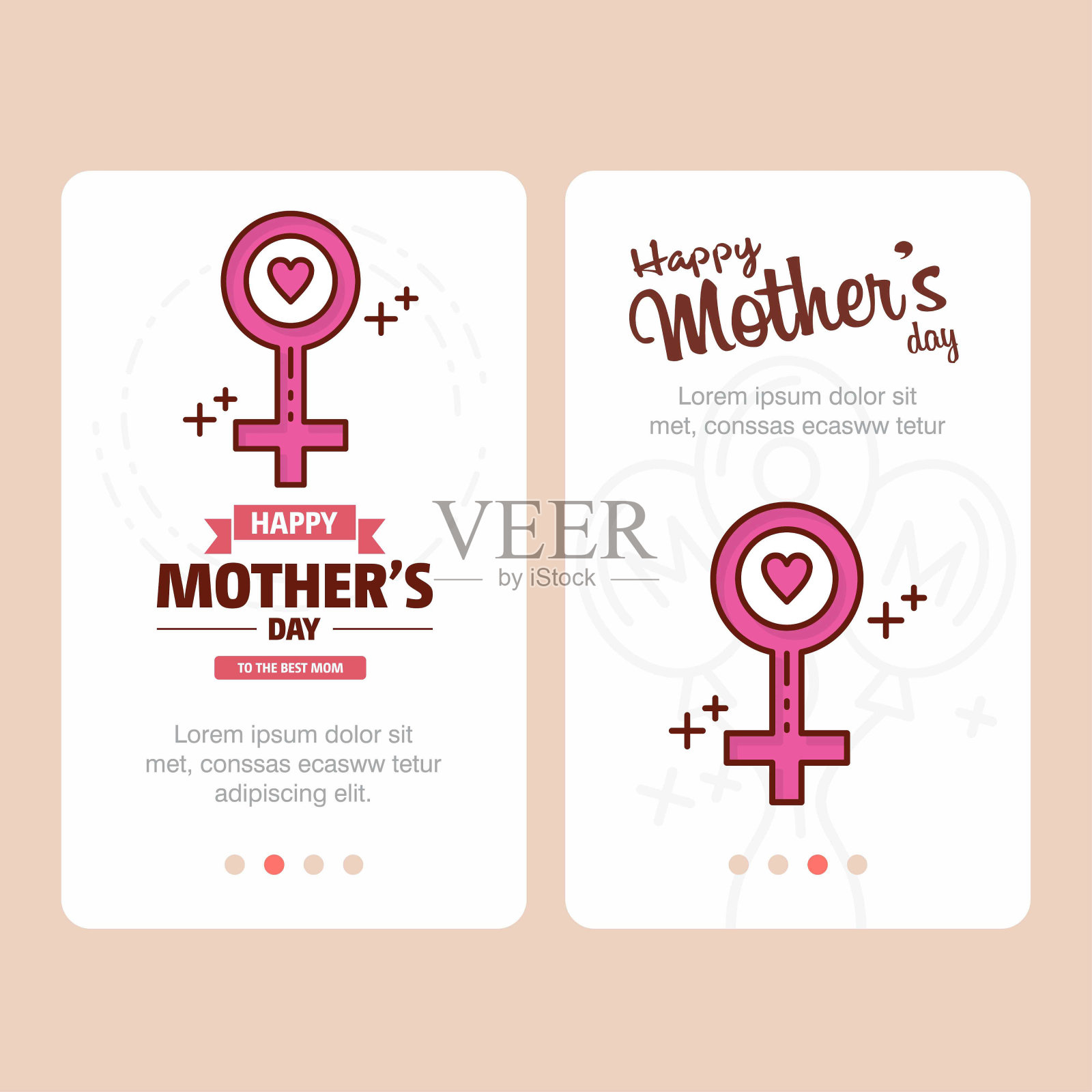 母亲节贺卡与妇女的图标和粉红色的主题向量设计模板素材
