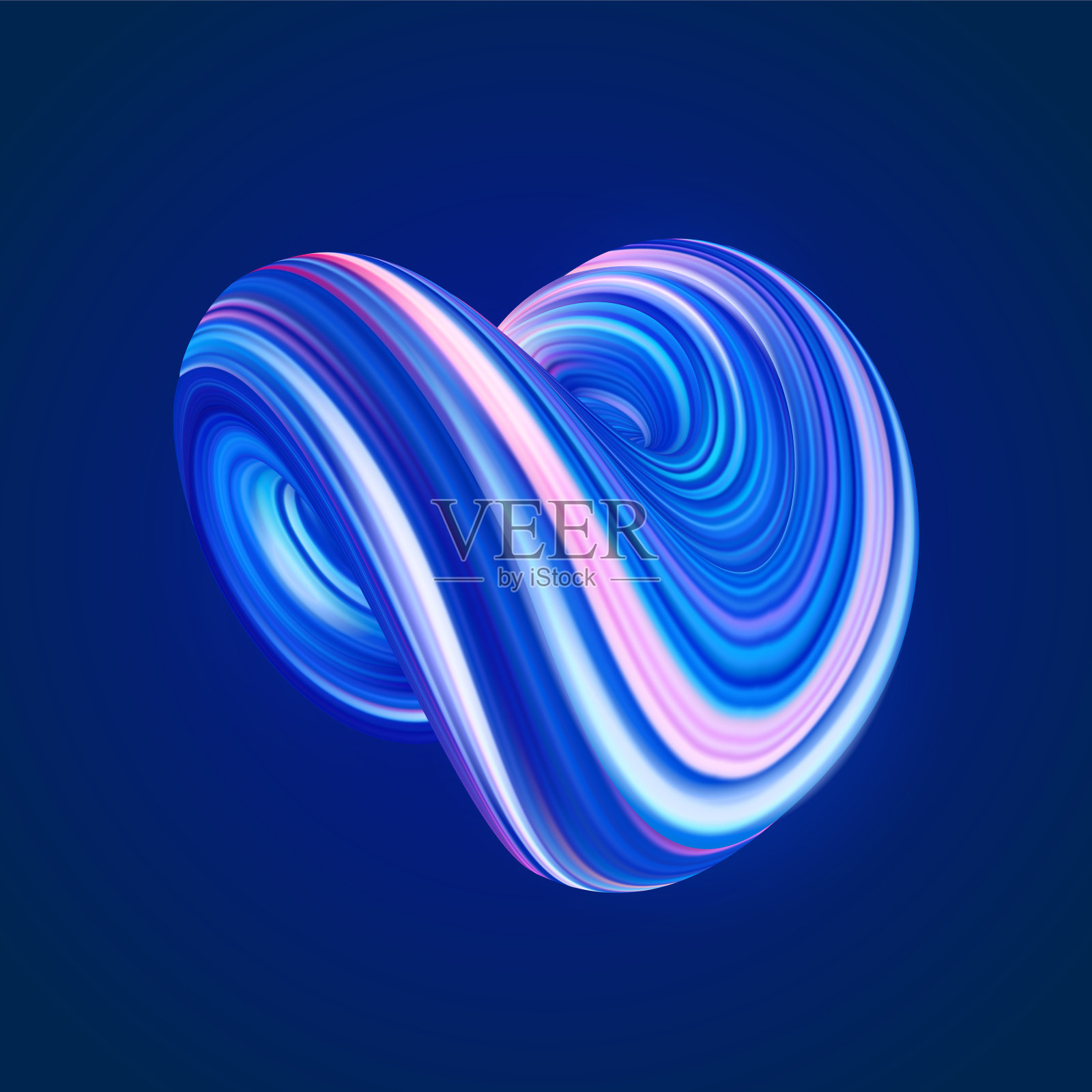 矢量插图:3D蓝色霓虹色抽象扭曲流体形状在黑暗的背景。设计时髦的液体。插画图片素材