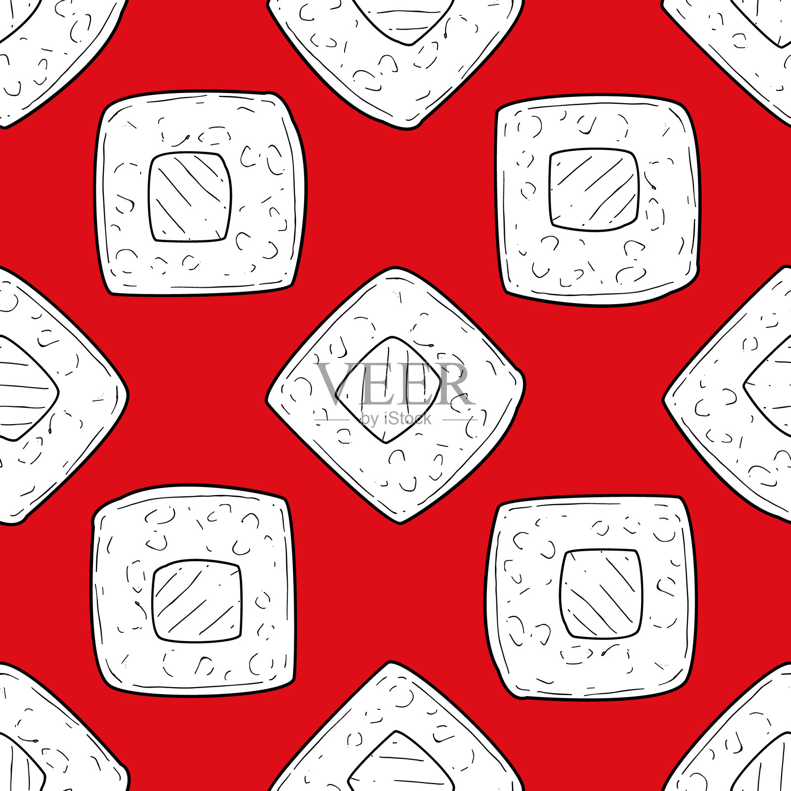 寿司无缝图案，设计元素与传统东方符号可以用于织物，墙纸，包装矢量插图插画图片素材