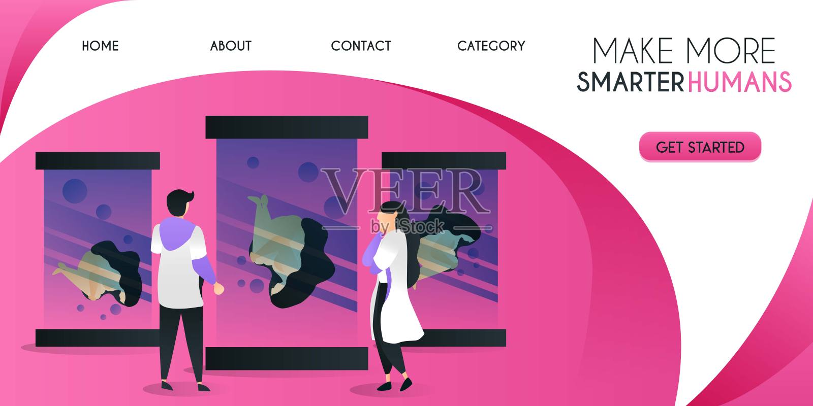 一群科学家正在开发更聪明的人类矢量插图概念，可以用于演示，web，横幅UI用户体验，登陆页。平面卡通风格适合网页登陆页，横幅，传单，贴纸，壁纸，卡片，背景插画图片素材