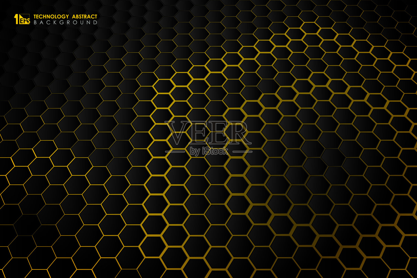 抽象六边形未来科技渐变黑色图案在黄色背景上。插图矢量eps10插画图片素材