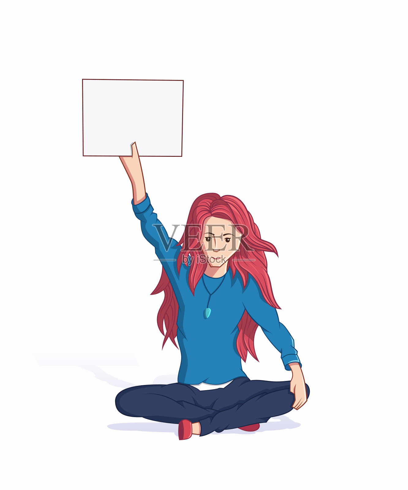 坐女人拿着宣传横幅平面矢量插图插画图片素材