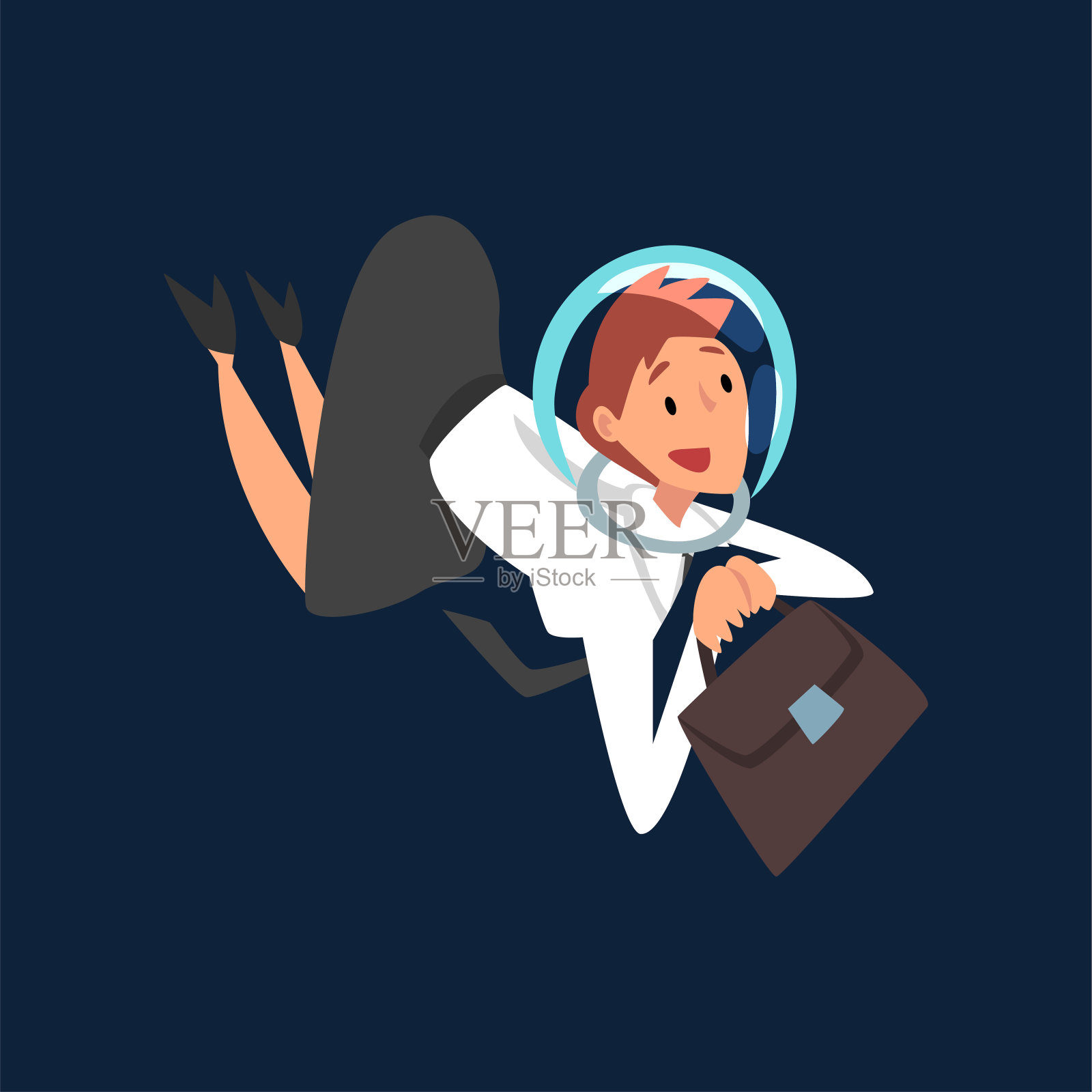 女商人在宇航员头盔飞行在外层空间，商业发展战略，领导力矢量插图插画图片素材