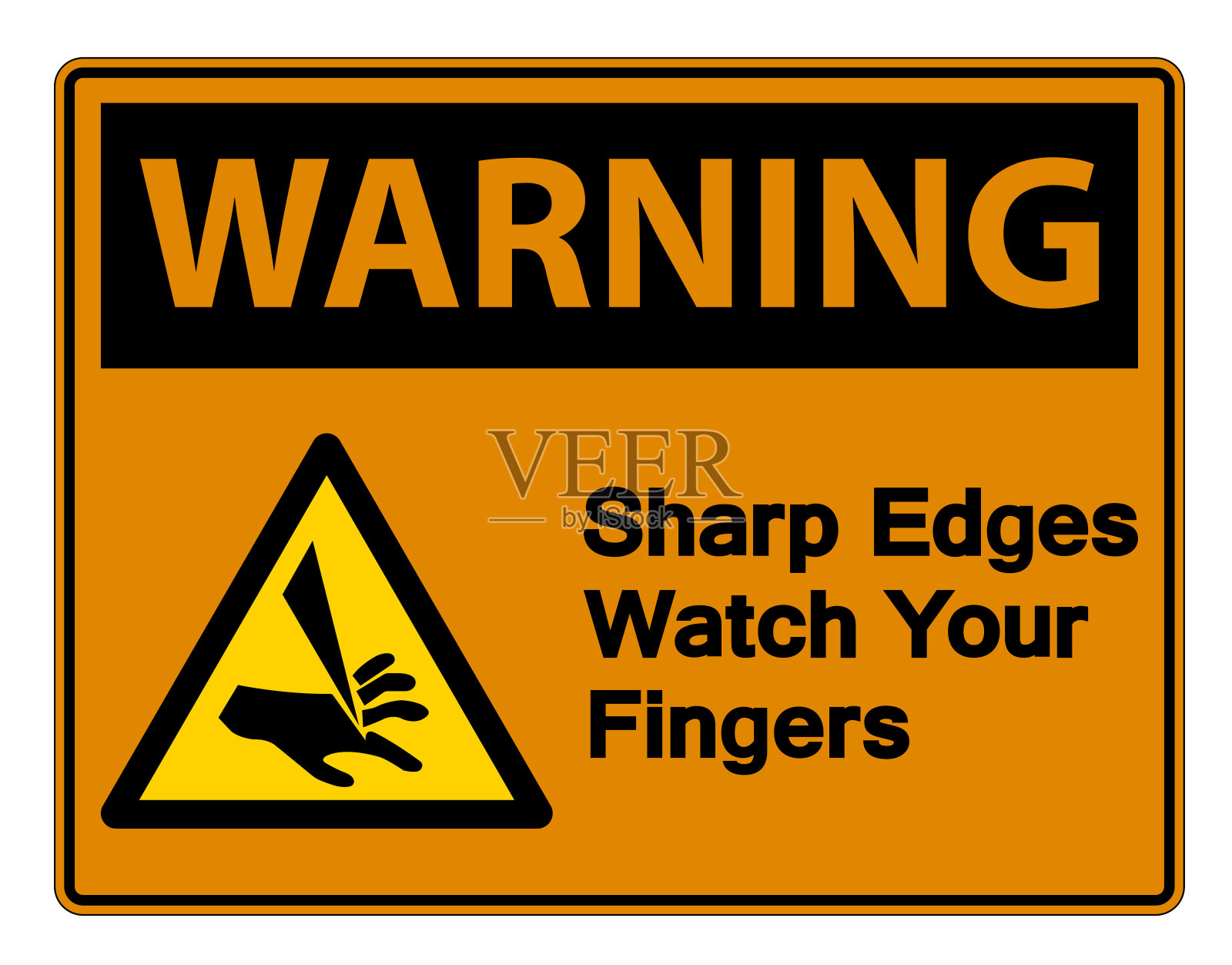 小心尖锐的边缘，注意你的手指符号符号孤立在白色背景，矢量插图插画图片素材