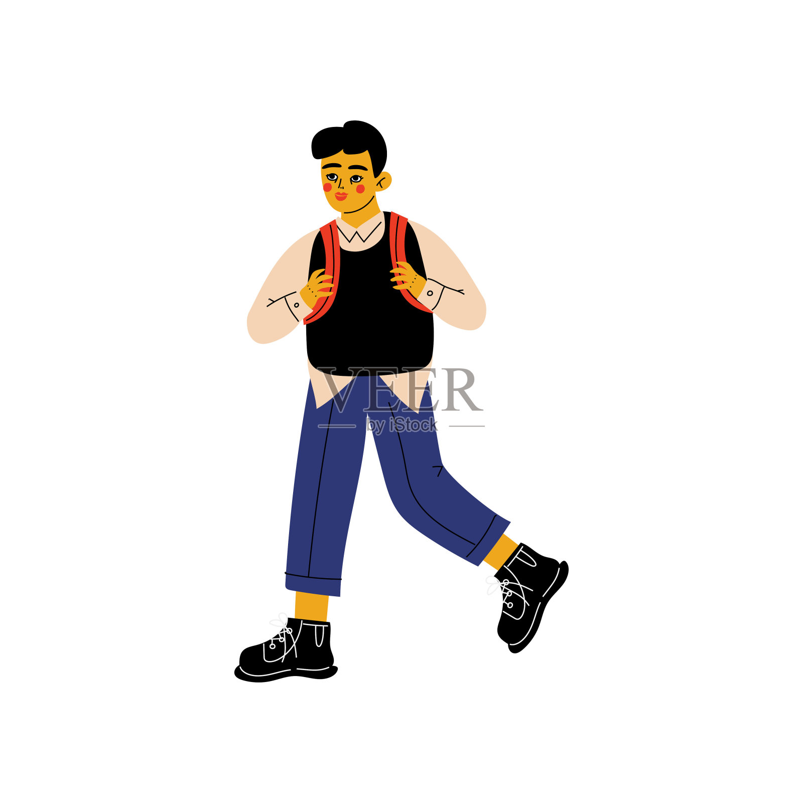 背着书包上学的男孩，小学生矢量插图插画图片素材