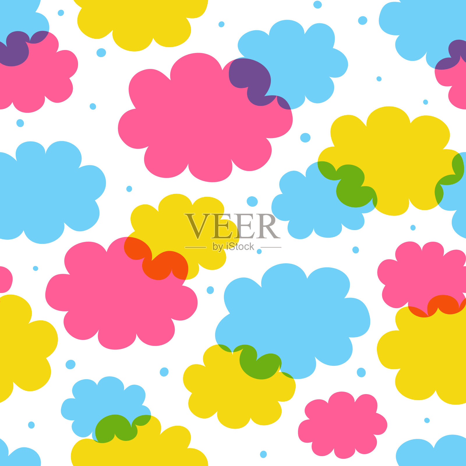 无缝模式与彩色云在白色背景插画图片素材