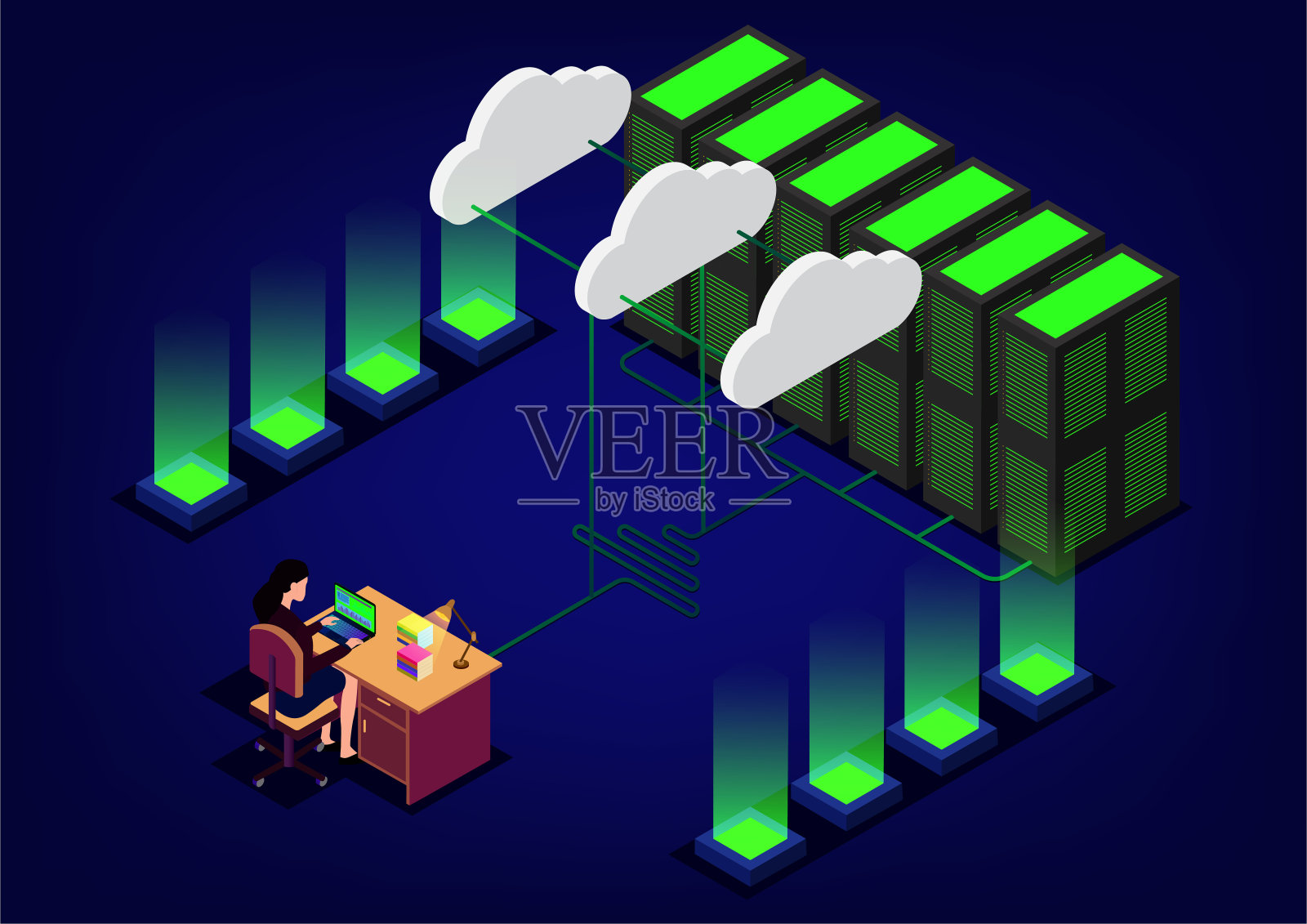 等距网络服务器室插画图片素材