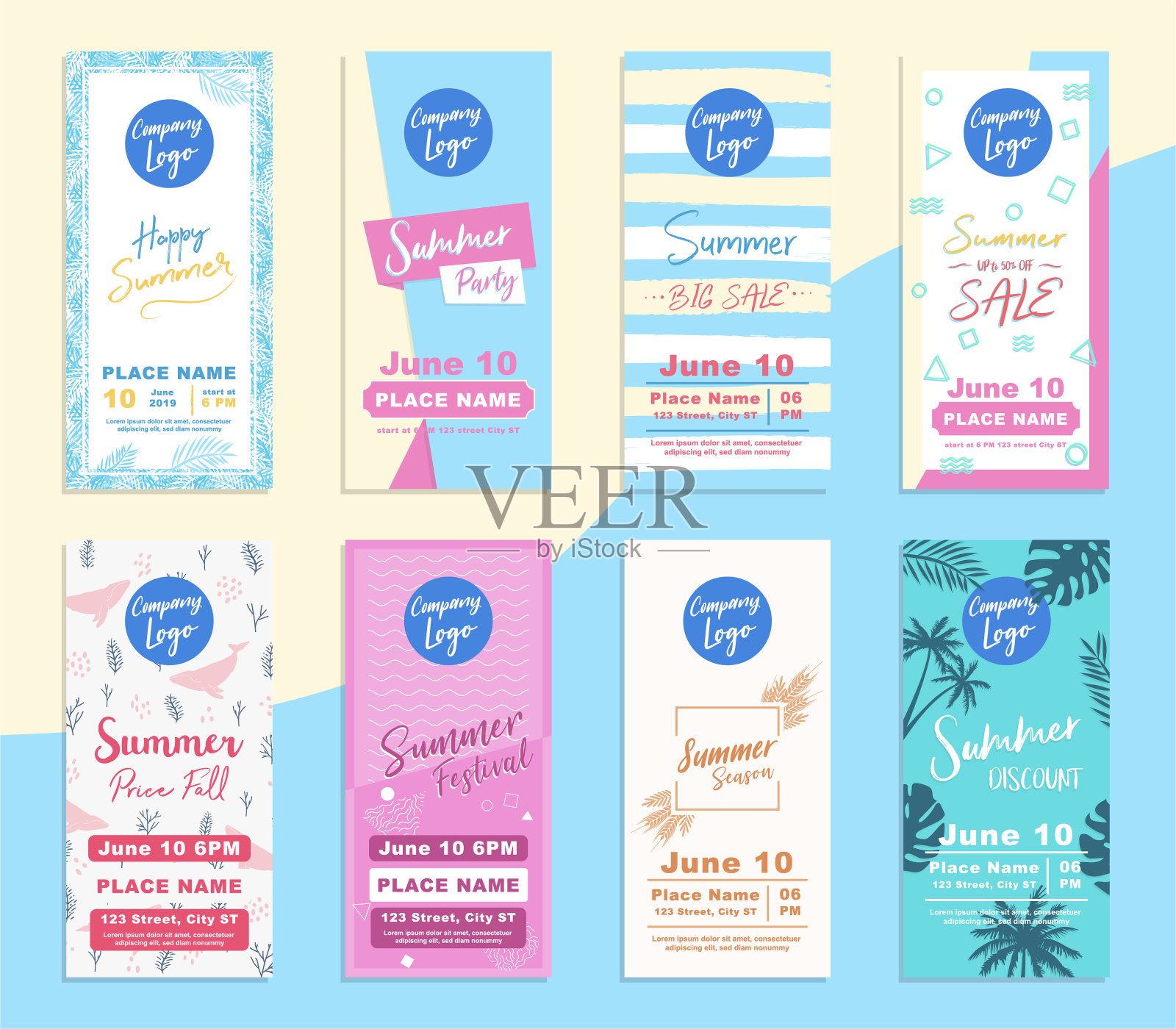 夏季DL旗帜概念模板包集插画图片素材