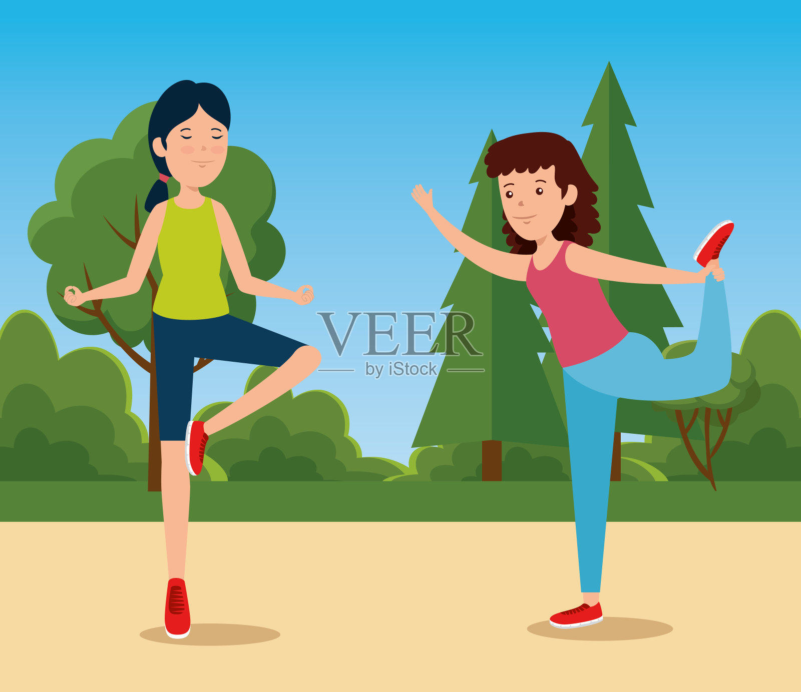 女孩练习瑜伽的健康活动插画图片素材