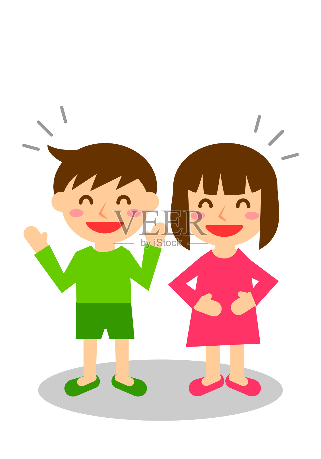 笑的面部表情。男孩和女孩的全身。矢量插图。设计元素图片