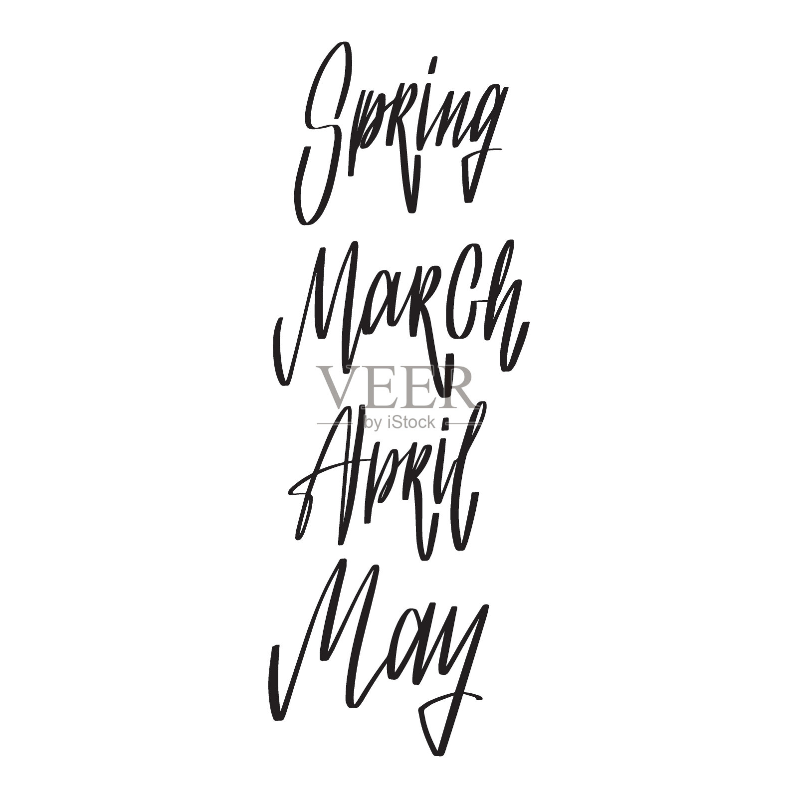 月份和时间的名称:春天。手绘矢量字母。现代毛笔书法插画图片素材