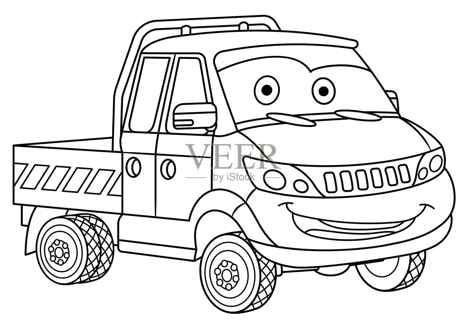 卡通货车的涂色页插画图片素材