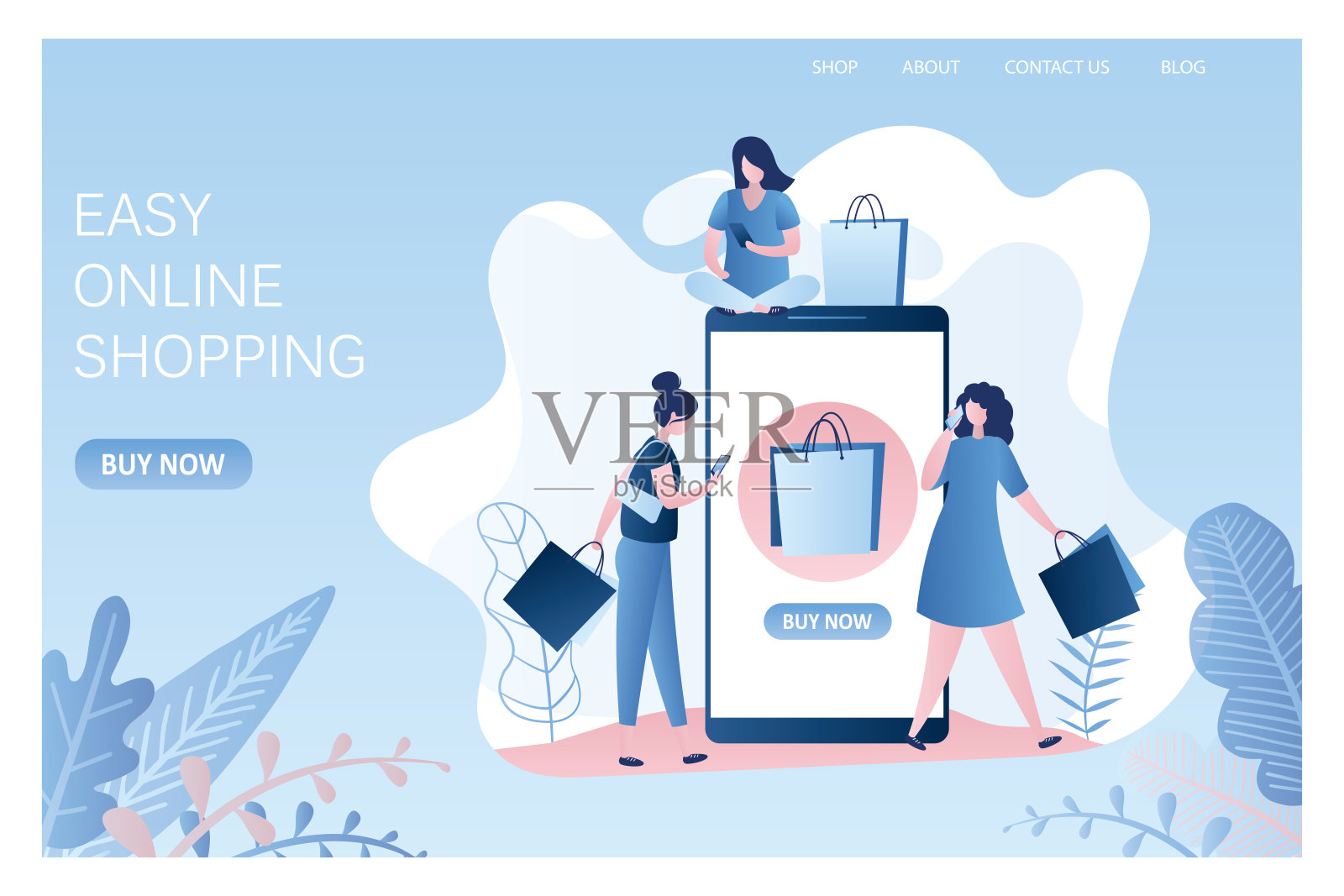 拿着购物袋和手机的女孩设计模板素材