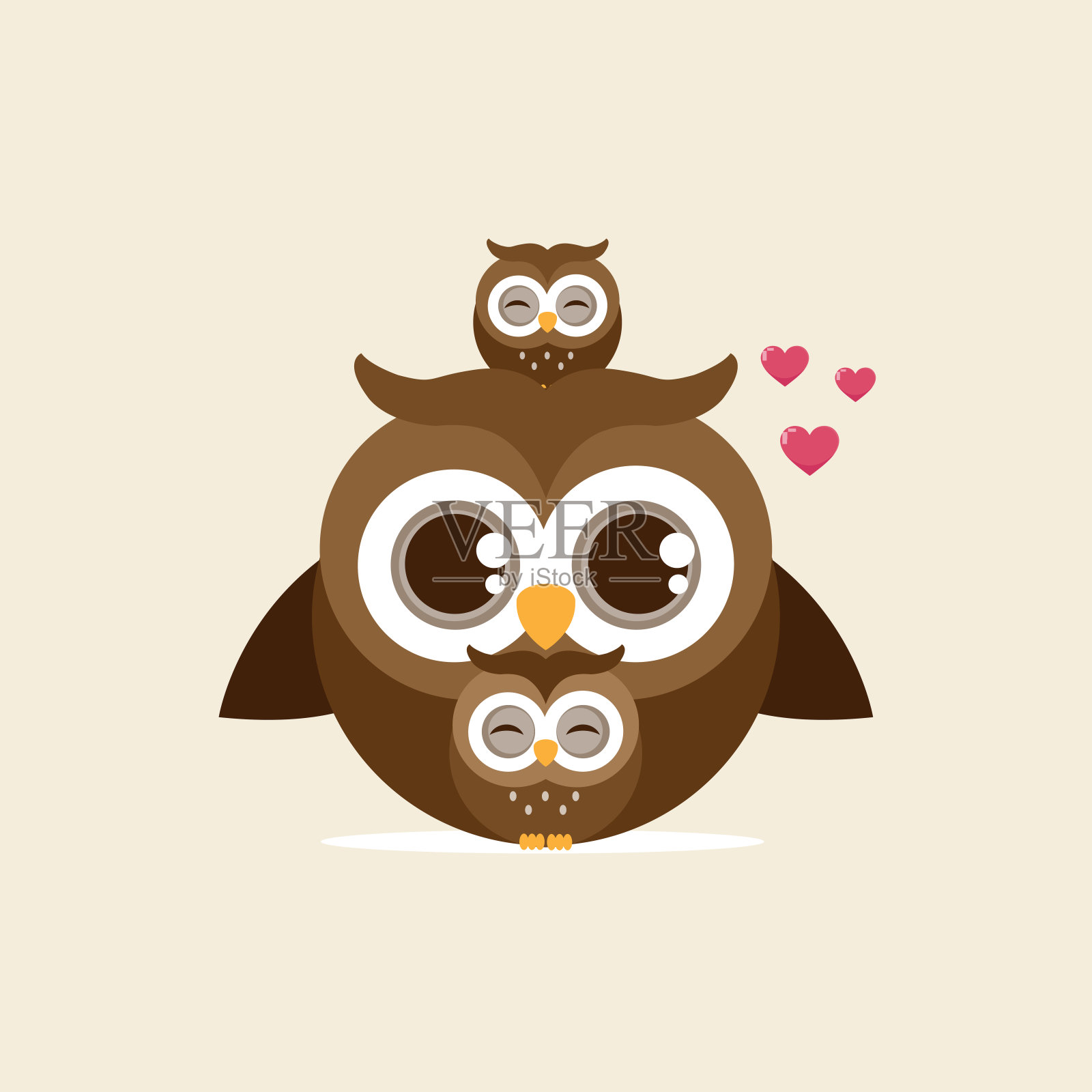 猫头鹰家族和新生的小猫头鹰。设计元素图片