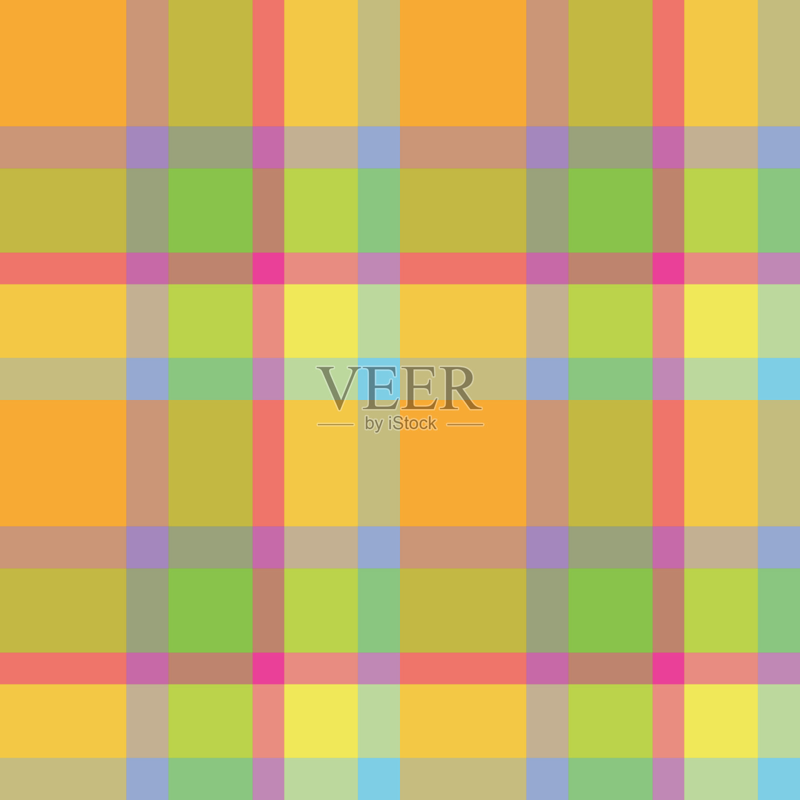 背景的格子条纹在橙色，蓝色，粉红色;紫色;绿色和黄色插画图片素材