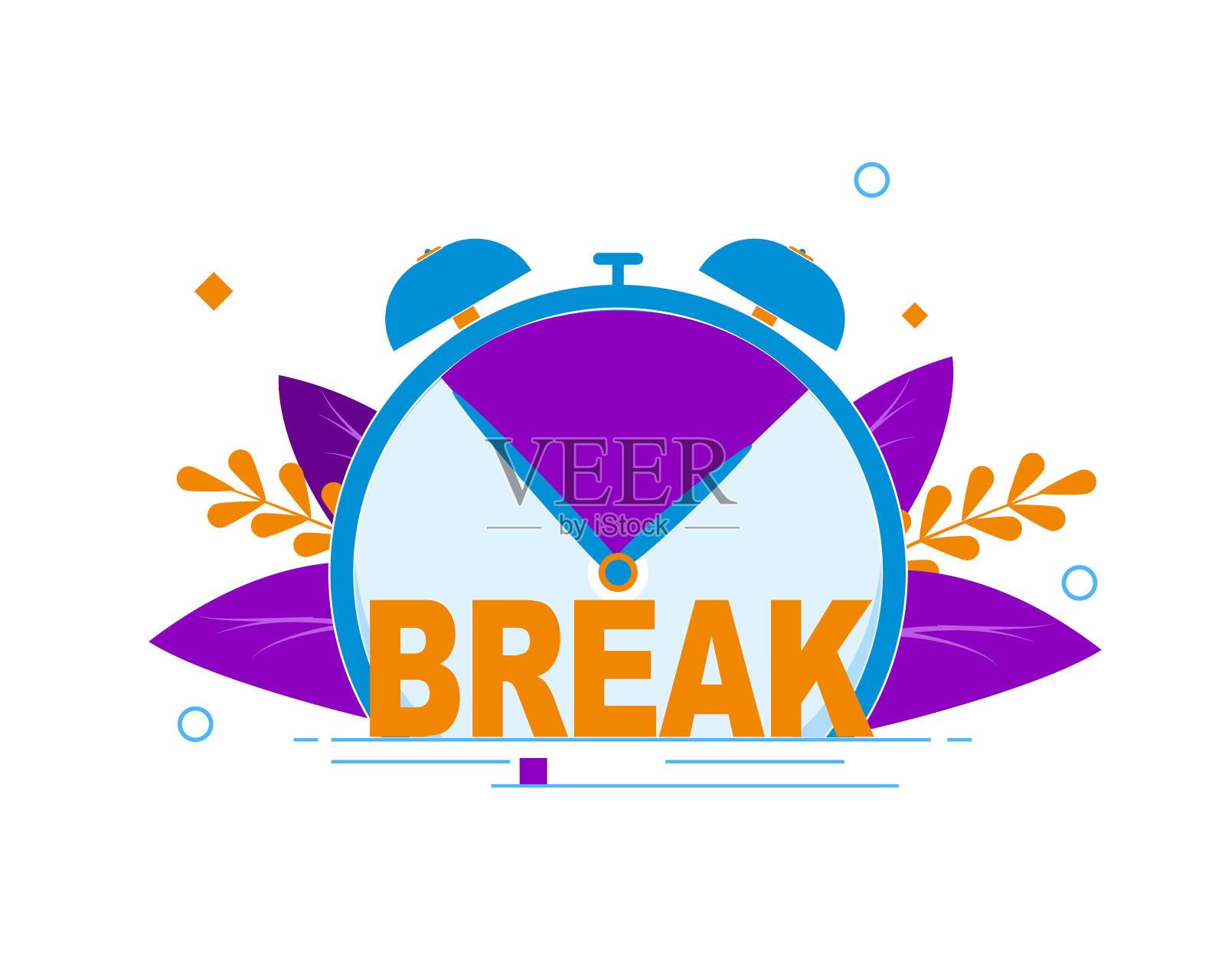 Flat Written on Clock Break Vector插图。插画图片素材