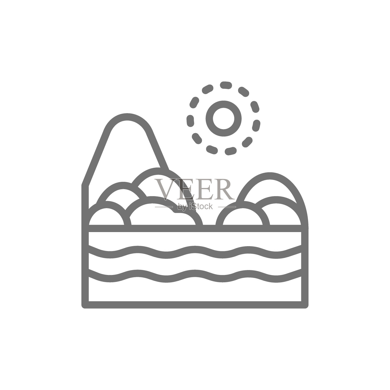 沙滩与大海，巴西景观线图标。插画图片素材