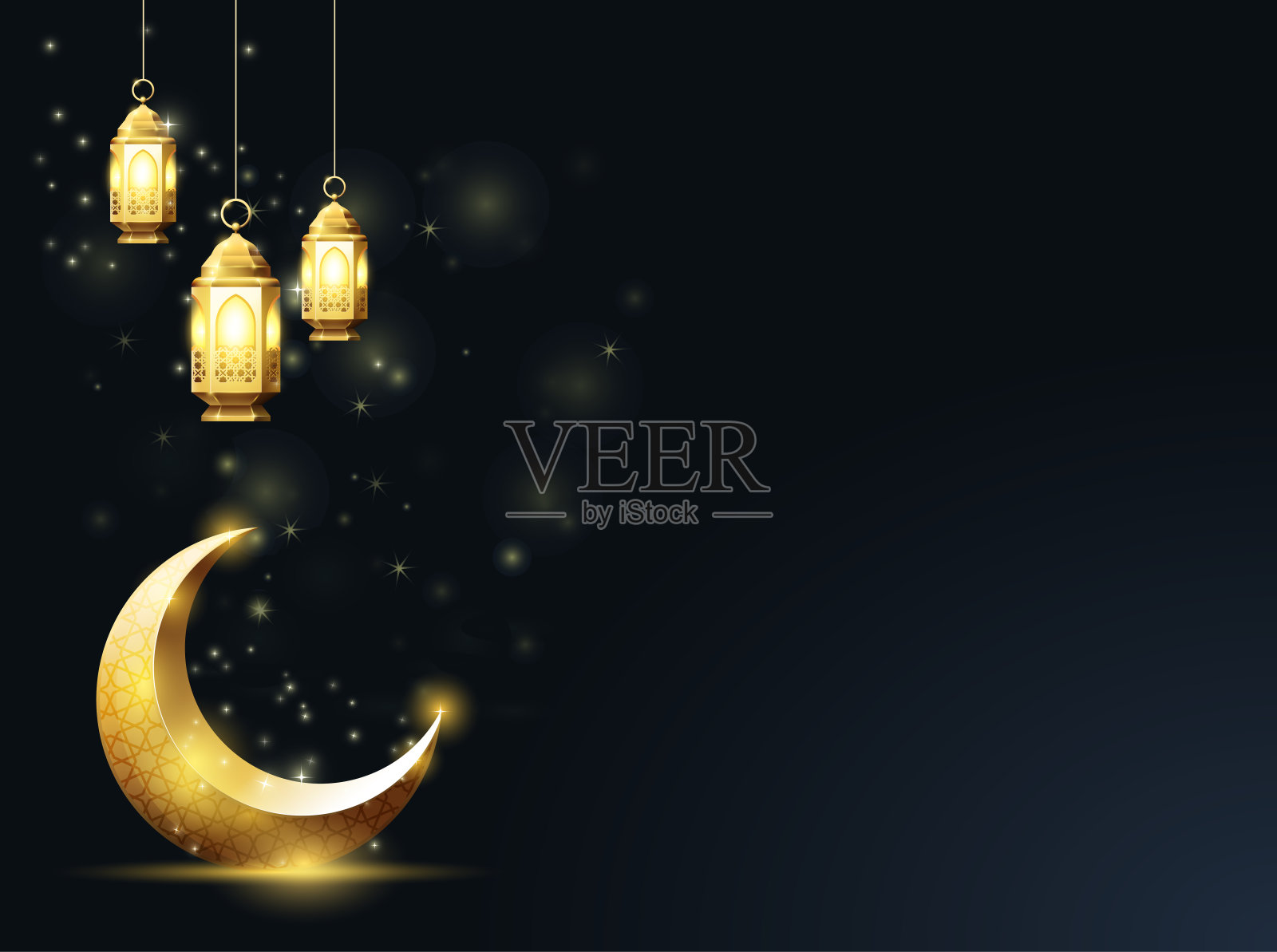 伊斯兰新月和挂灯笼，斋月卡里姆贺卡插画图片素材