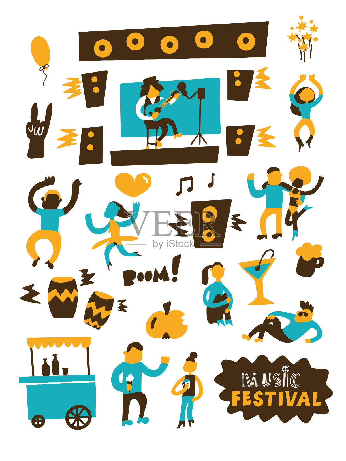 音乐节。矢量插图的快乐跳舞和放松的人。插画图片素材