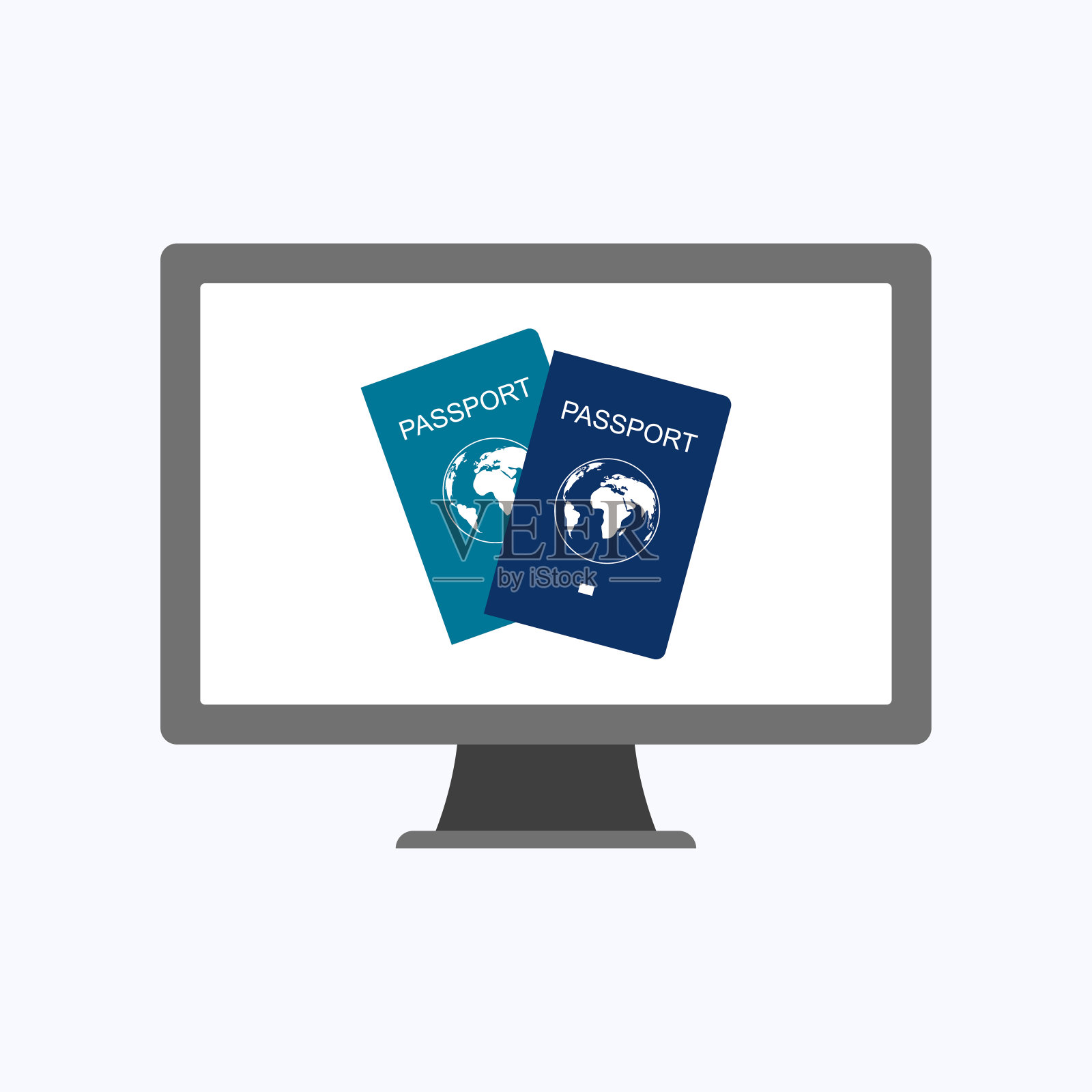 国际护照配电脑，商业概念矢量图插画图片素材
