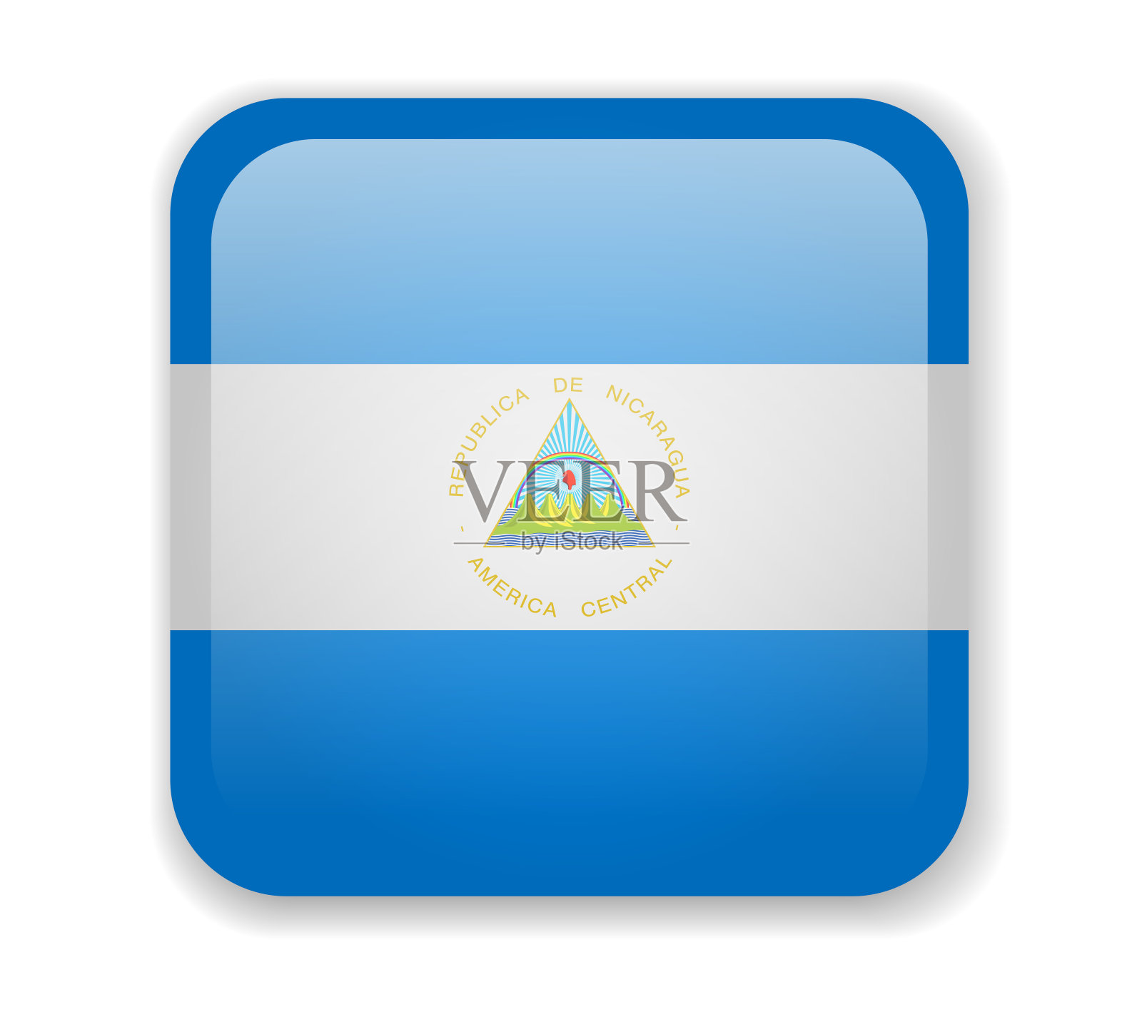 尼加拉瓜国旗明亮的方形图标上的白色背景插画图片素材