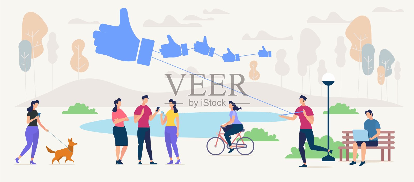 社交网络成瘾平面矢量概念插画图片素材