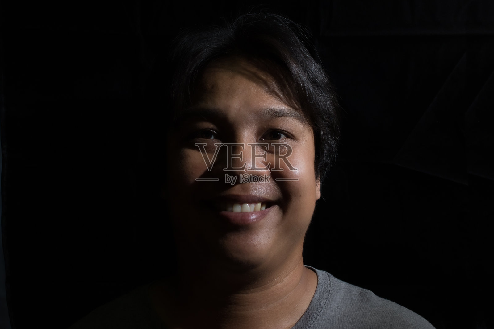 一个男人的肖像在工作室黑色的背景微笑照片摄影图片