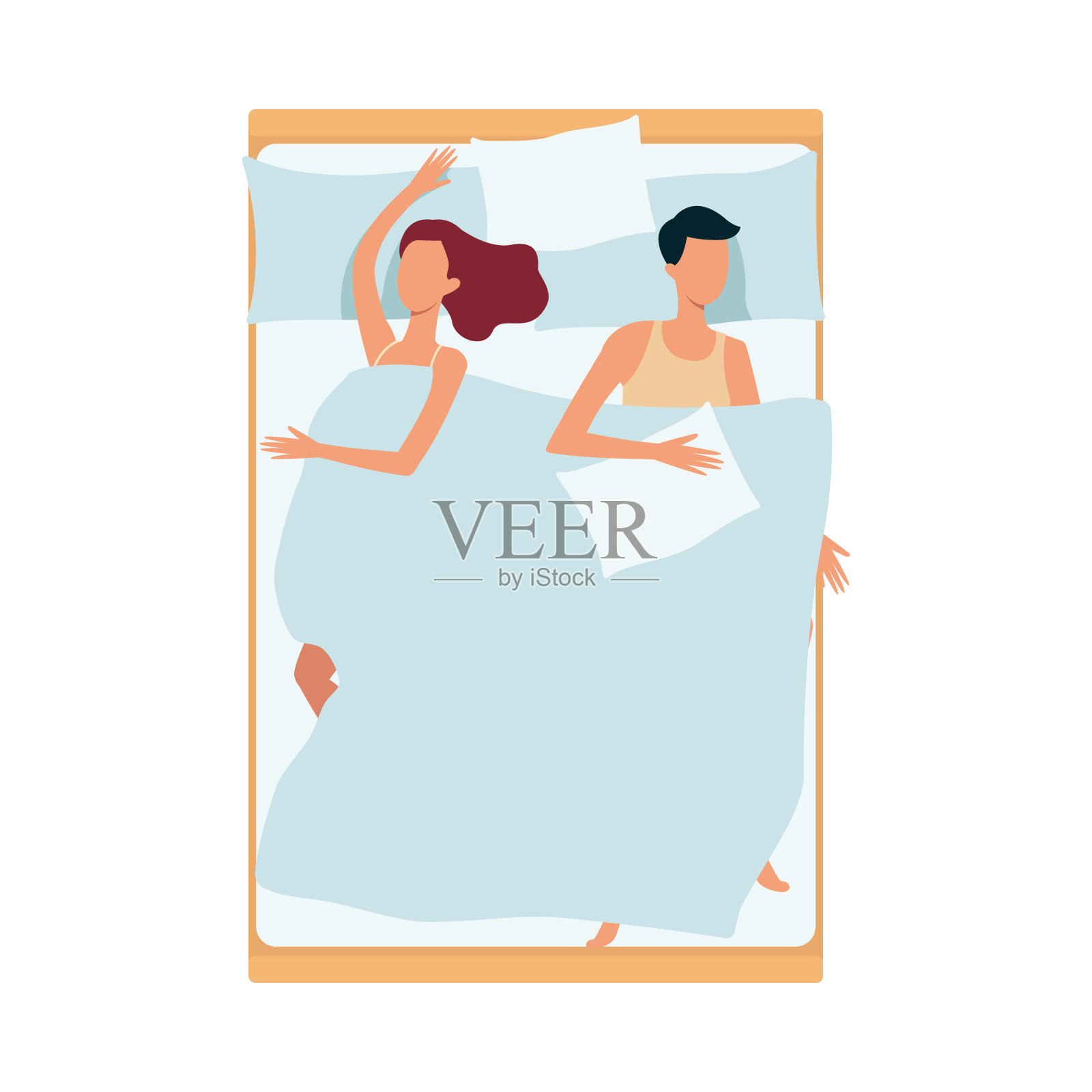 一对夫妇睡在一起，一个男人和一个女人睡在床上。插画图片素材