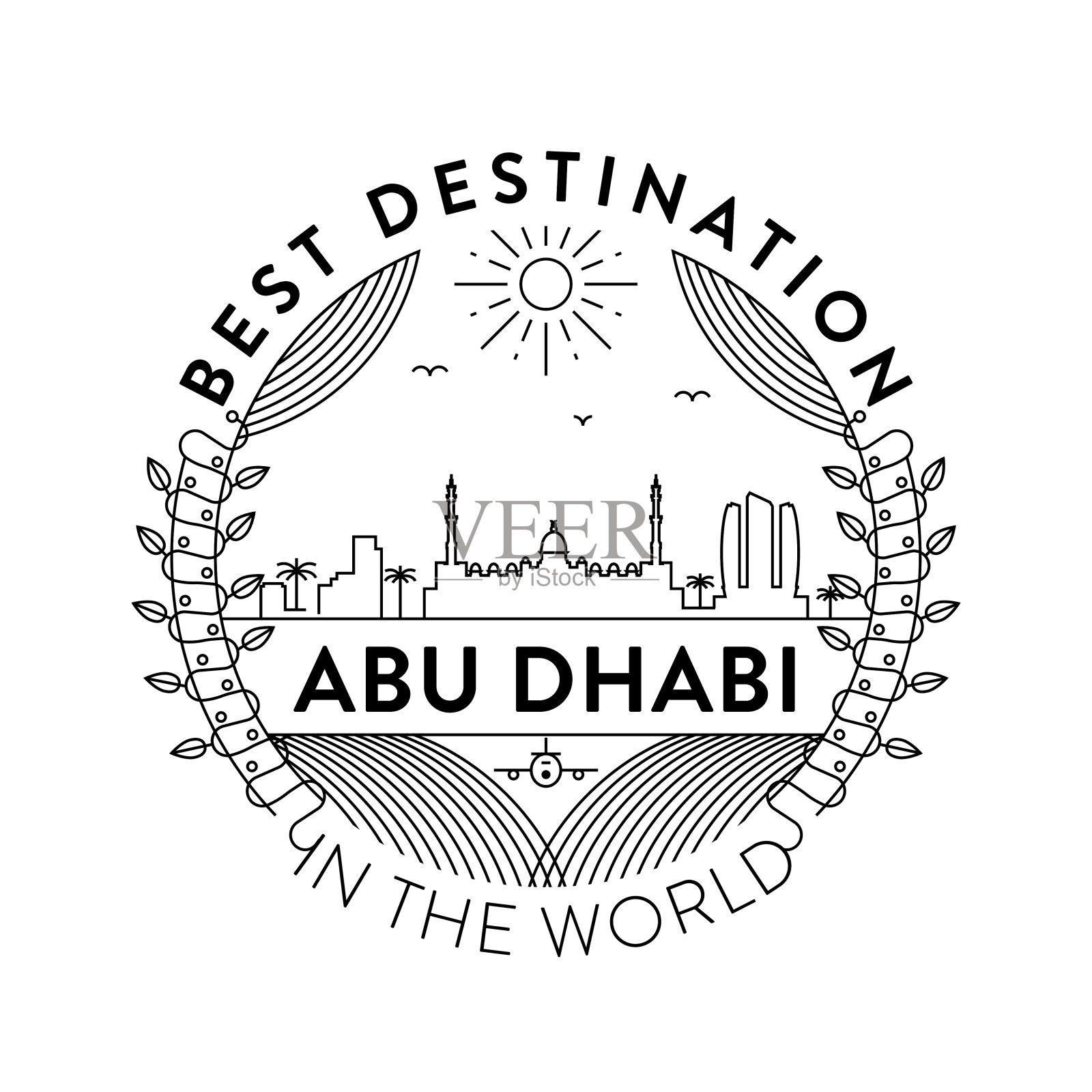向量阿布扎比城市徽章，线性风格插画图片素材