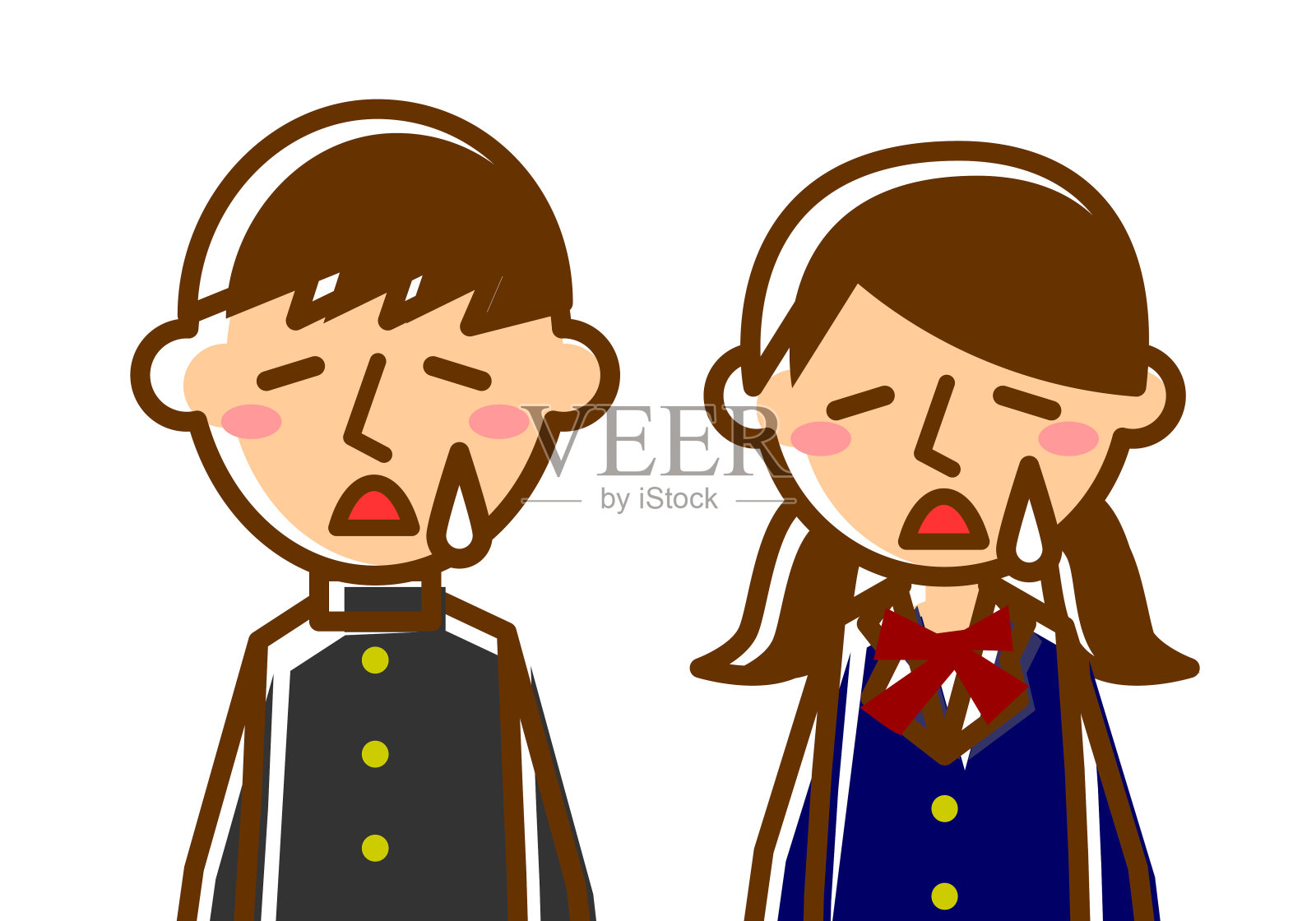 悲伤的面部表情。男女学生上半身。矢量插图。设计元素图片