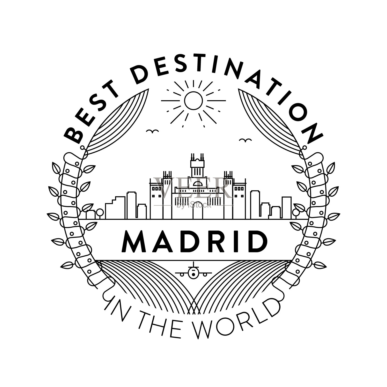 向量马德里城市徽章，线性风格插画图片素材