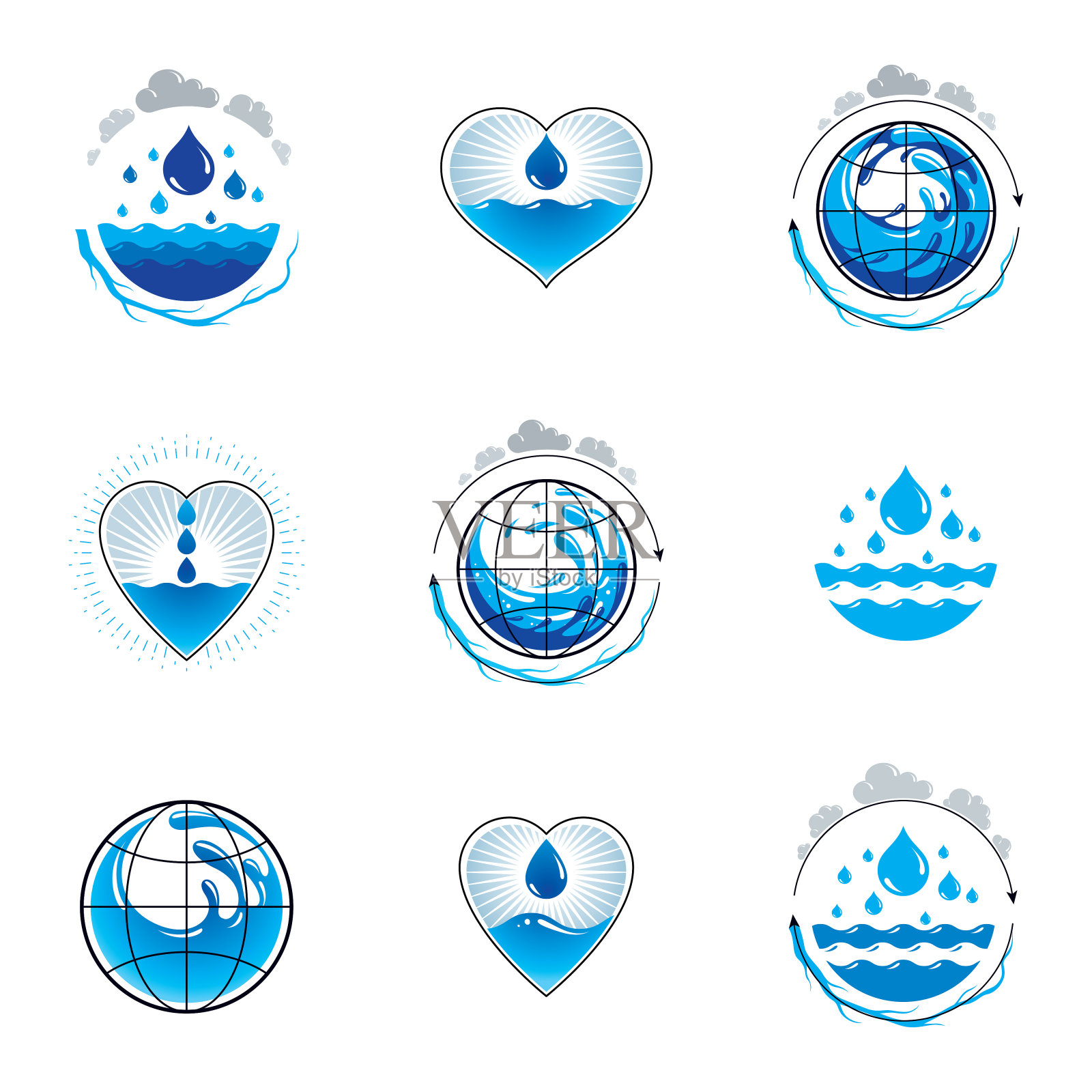 海浪飞溅矢量符号。纯净水作为人类活动主题中最重要的资源。环保理念。设计元素图片