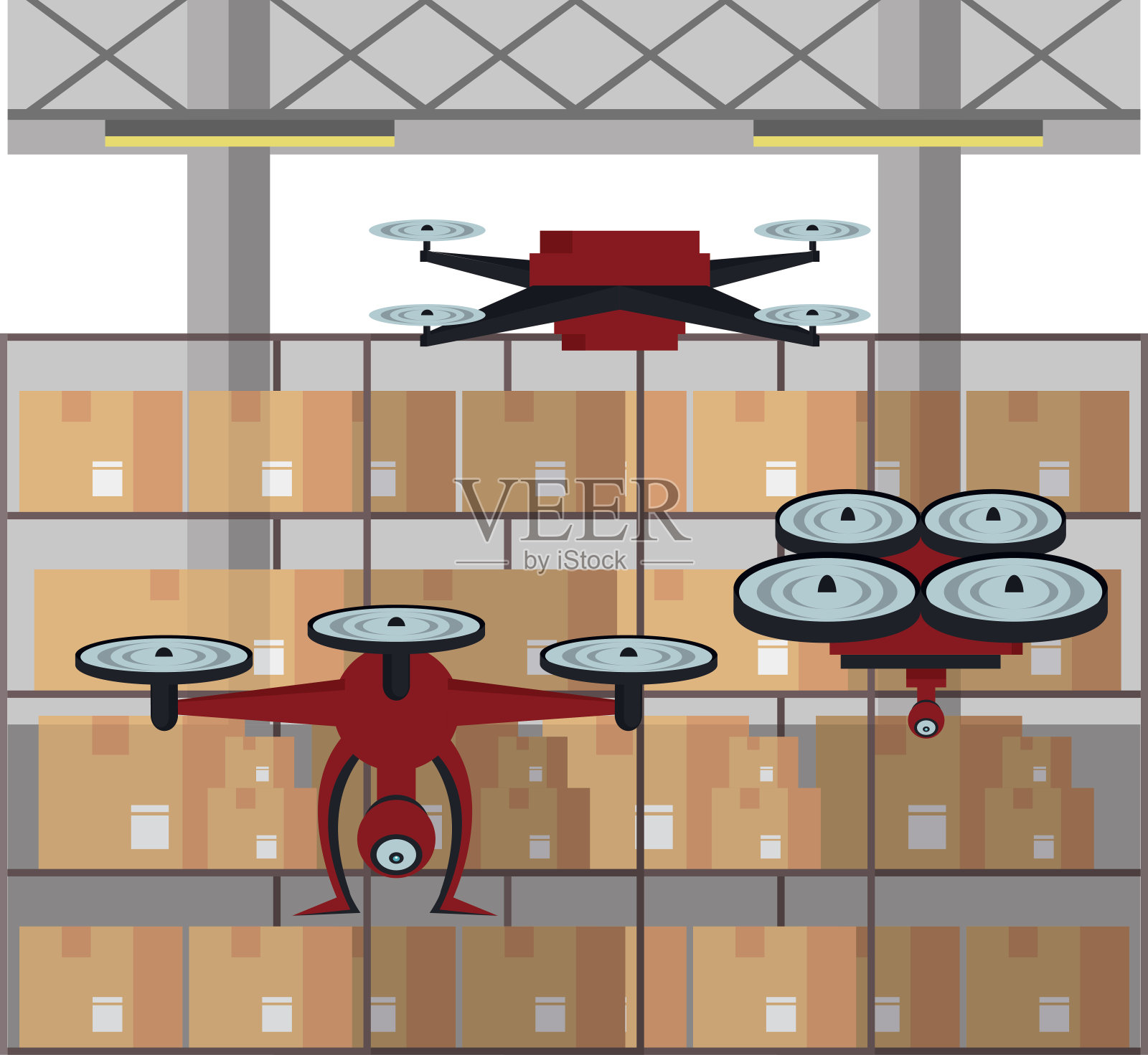 仓库里的无人机漫画插画图片素材