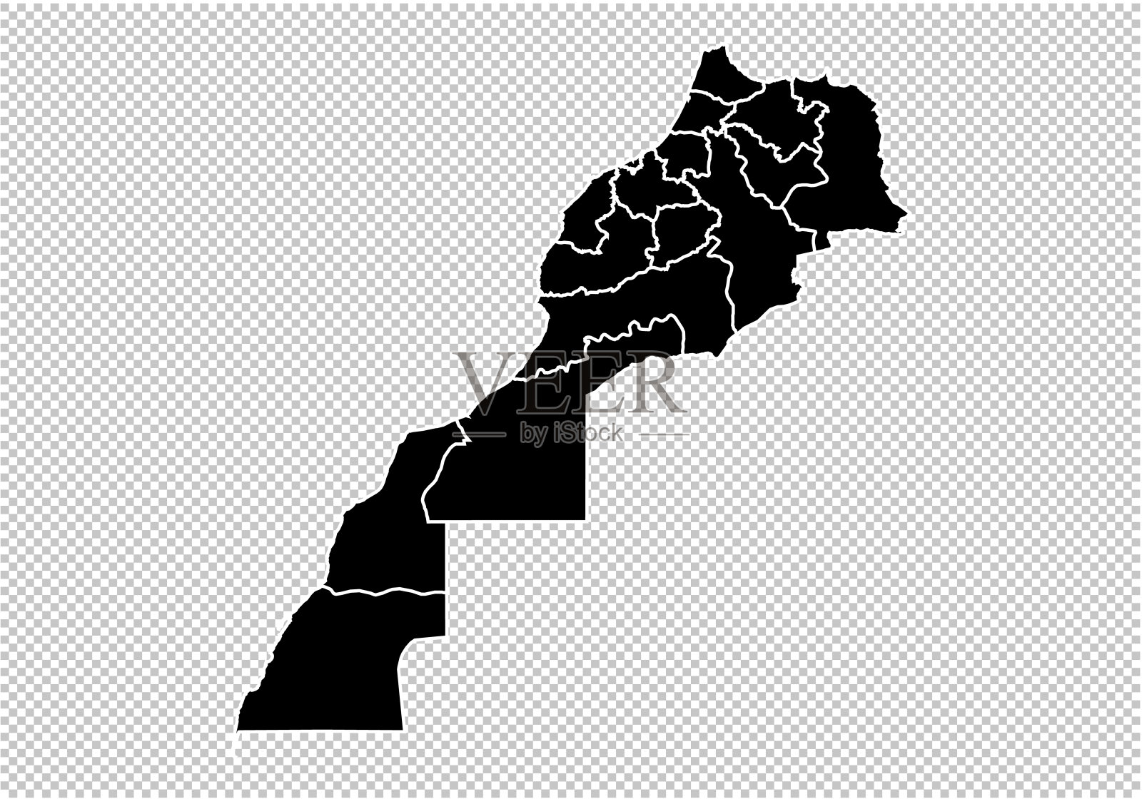 摩洛哥地图-高详细的黑色地图与国家/地区/摩洛哥。摩洛哥地图孤立的透明背景。插画图片素材