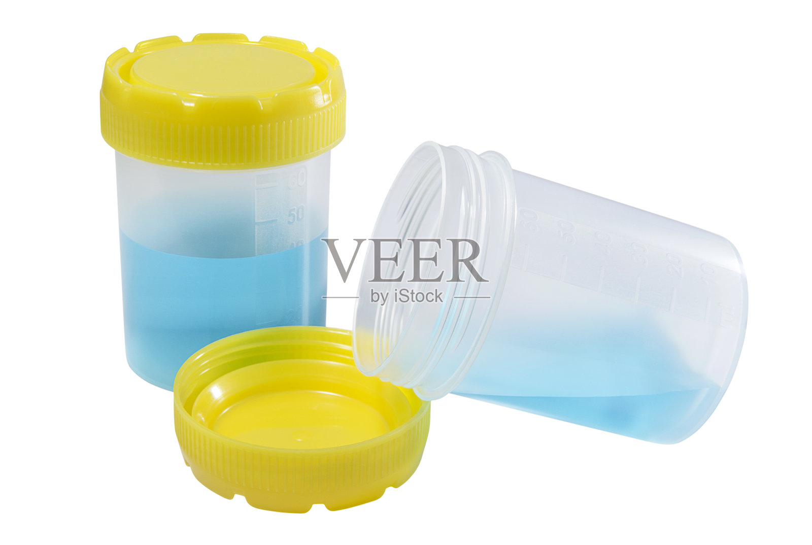 医用塑料容器用于收集带有蓝色液体的生物材料照片摄影图片