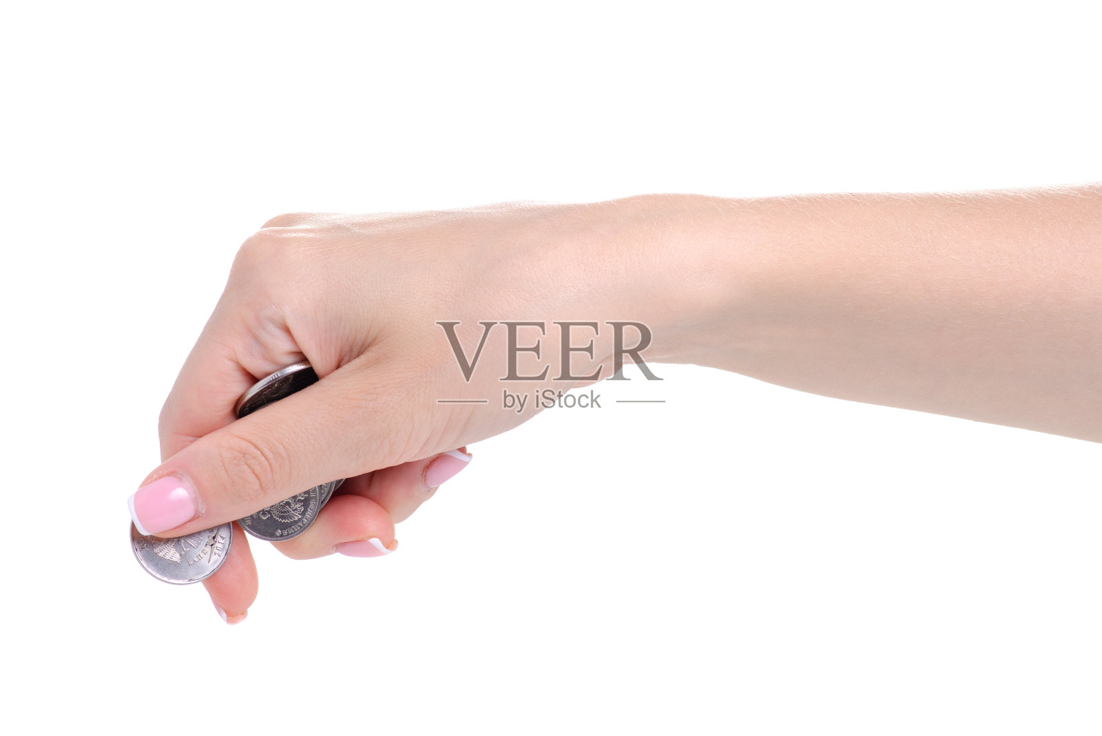 手里拿着便士硬币照片摄影图片