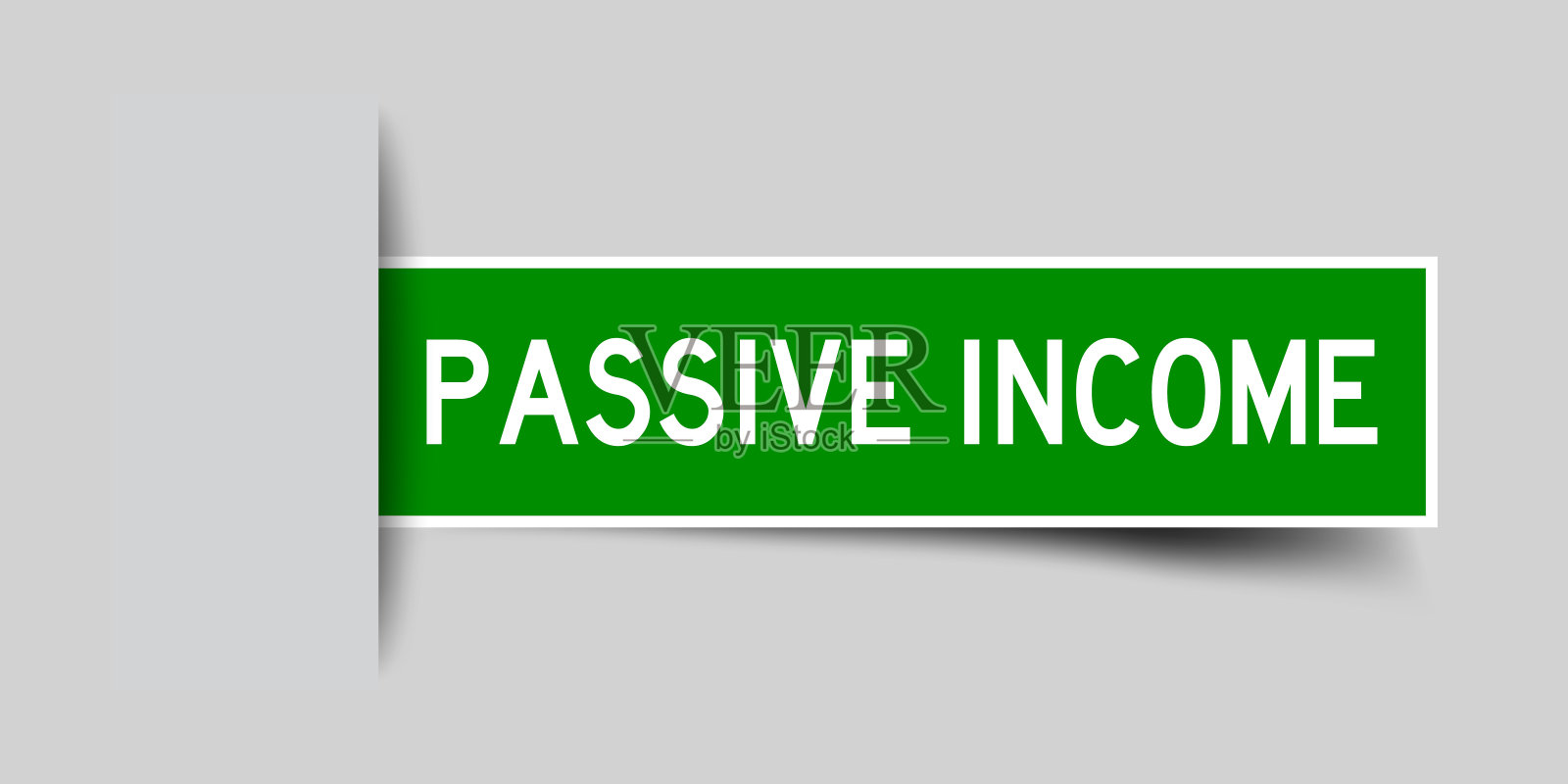 方形印章绿色贴纸在字被动收入插入灰色背景插画图片素材