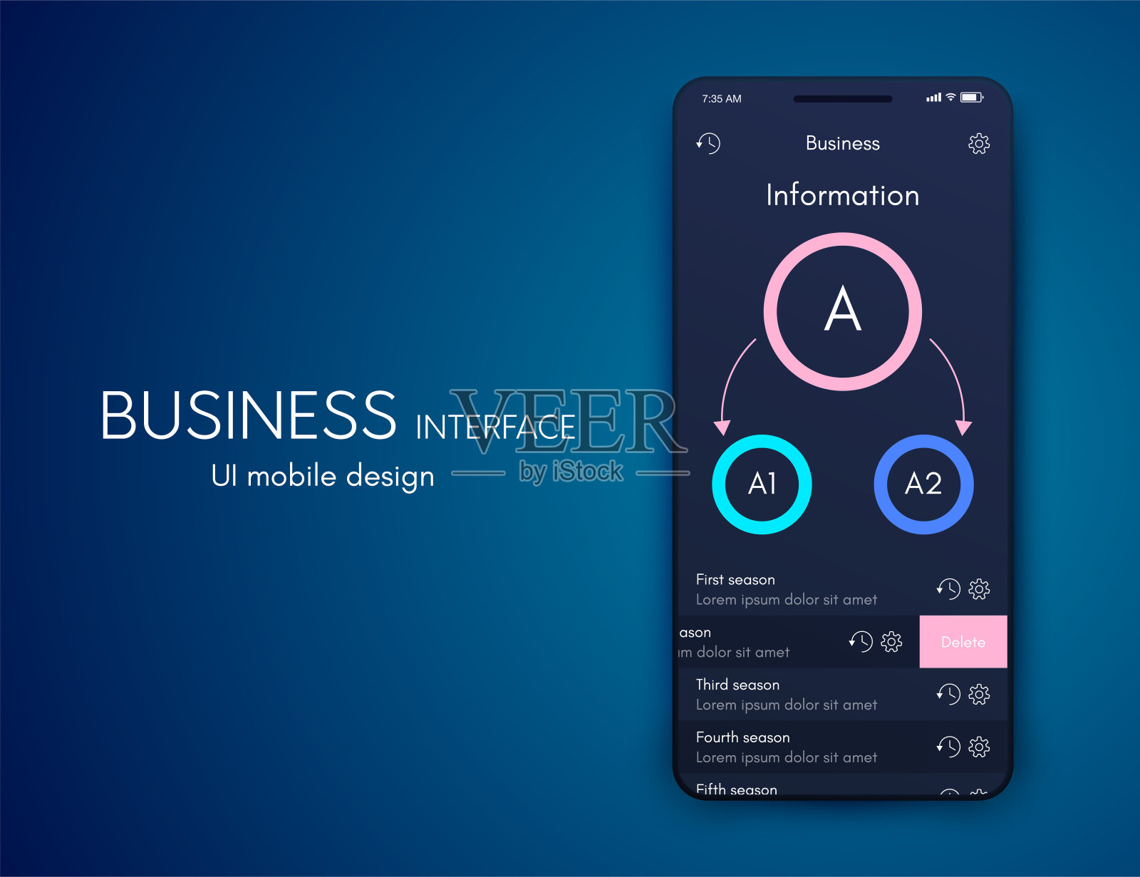 矢量图形移动信息图形有三个选项。模板创建移动应用程序，工作流布局，图表，横幅，网页设计，业务报告3个步骤插画图片素材